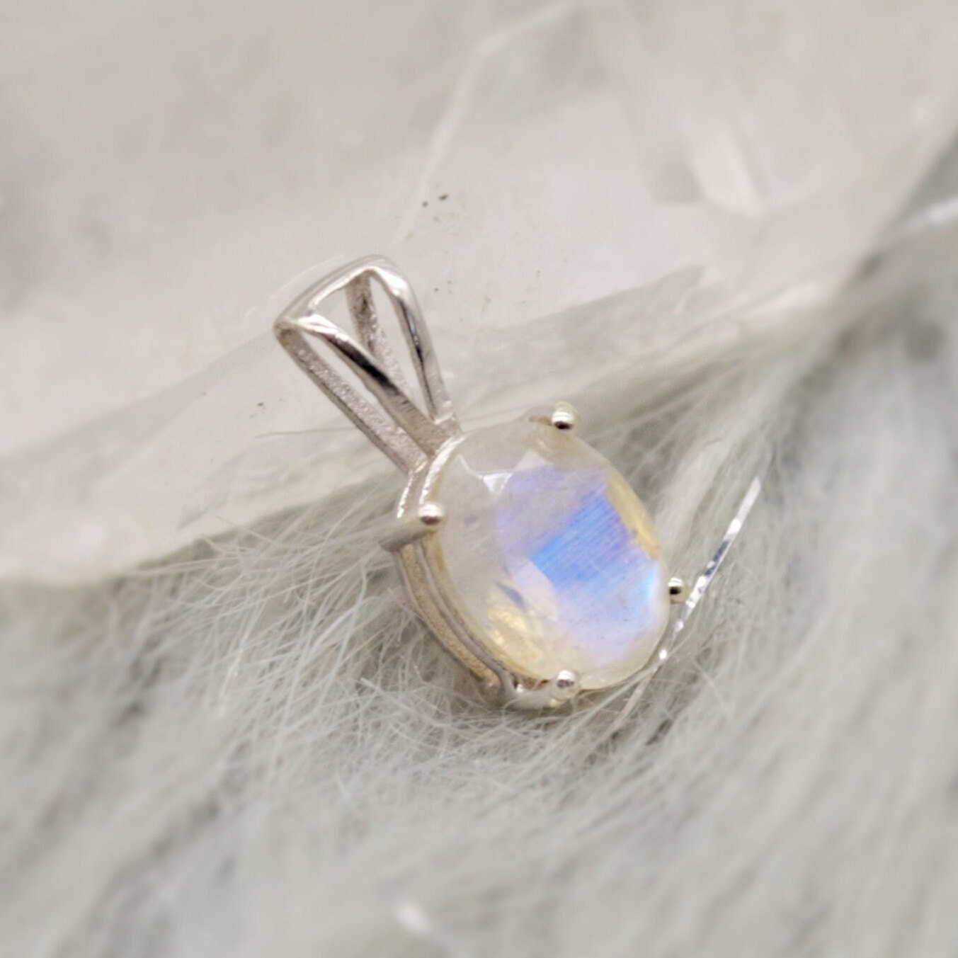 Raw Moonstone Pendant Necklace, Dainty Sterling Silver Pendant, Moonstone Jewelry, June Birthstone Pendant