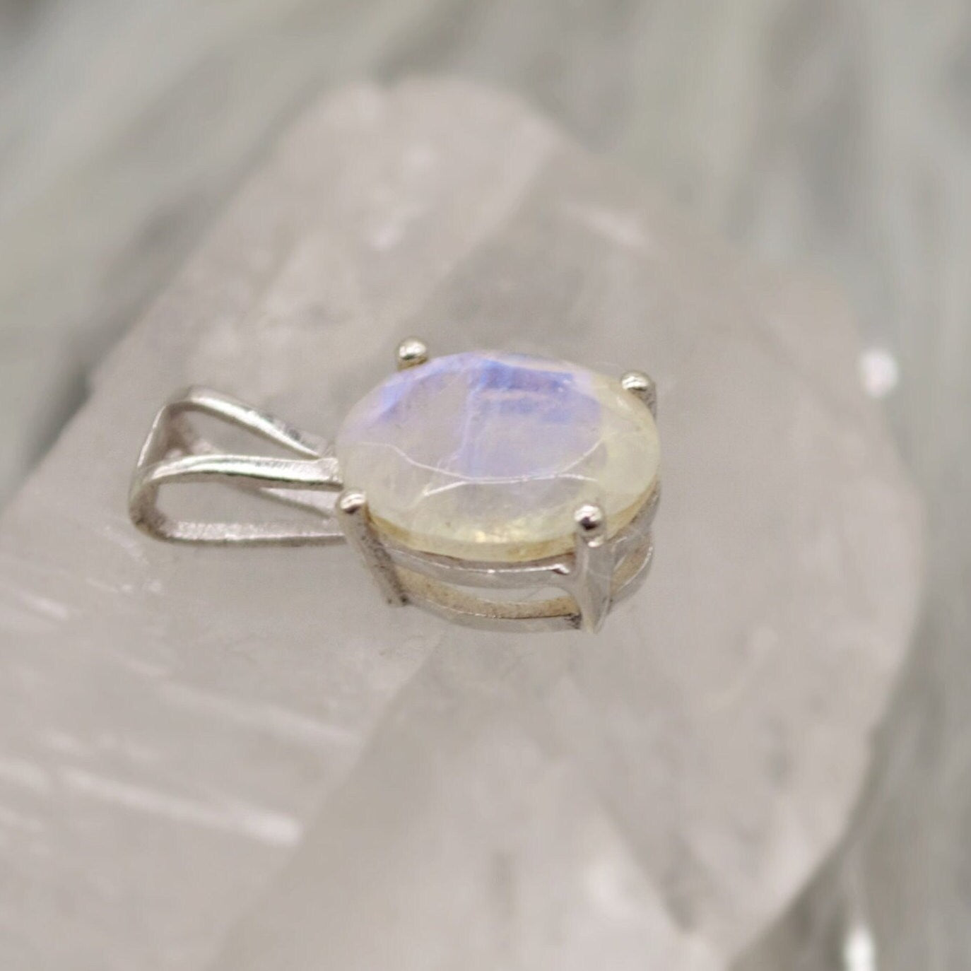 Raw Moonstone Pendant Necklace, Dainty Sterling Silver Pendant, Moonstone Jewelry, June Birthstone Pendant