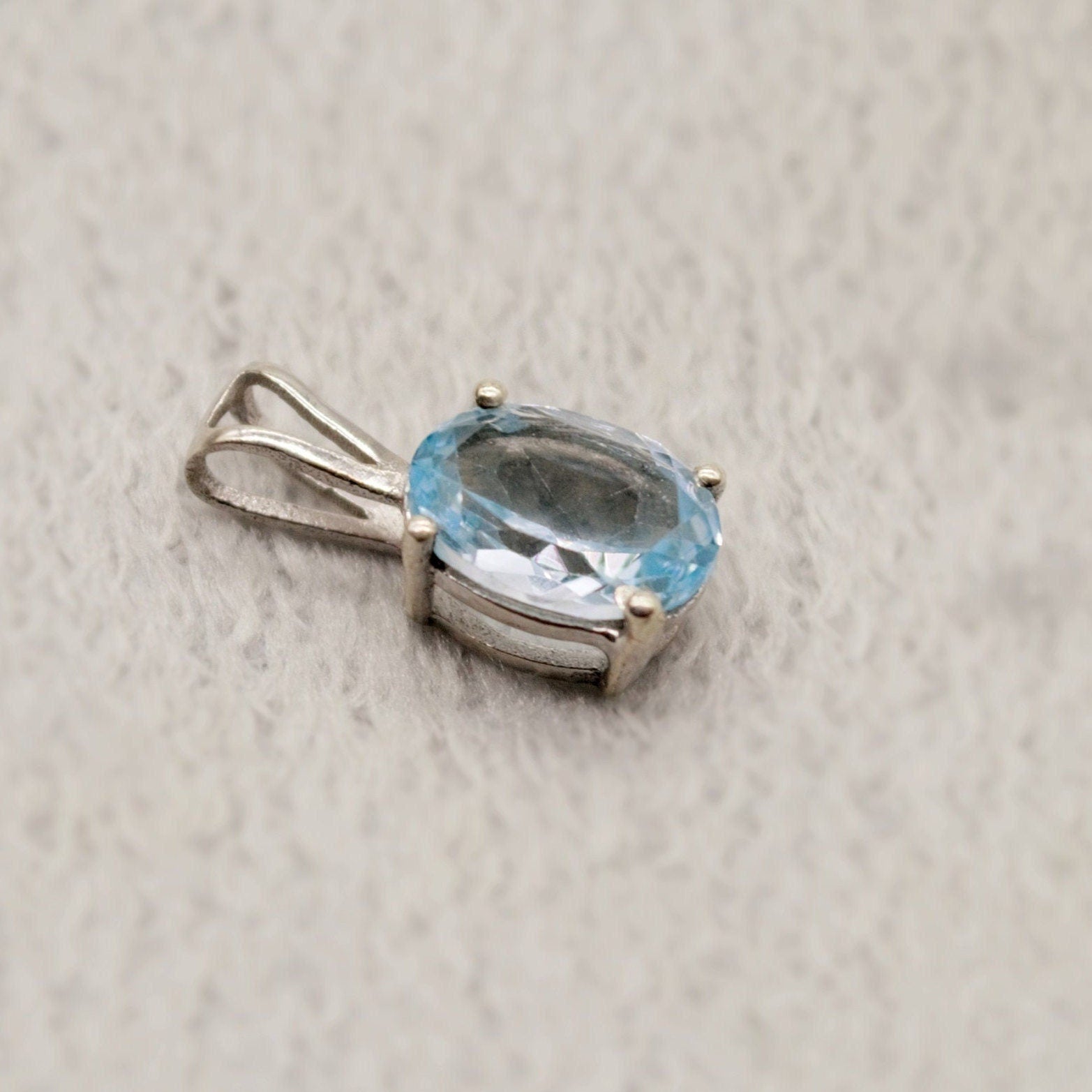 Blue Topaz Pendant Necklace, Dainty Sterling Silver November Birthstone Pendant