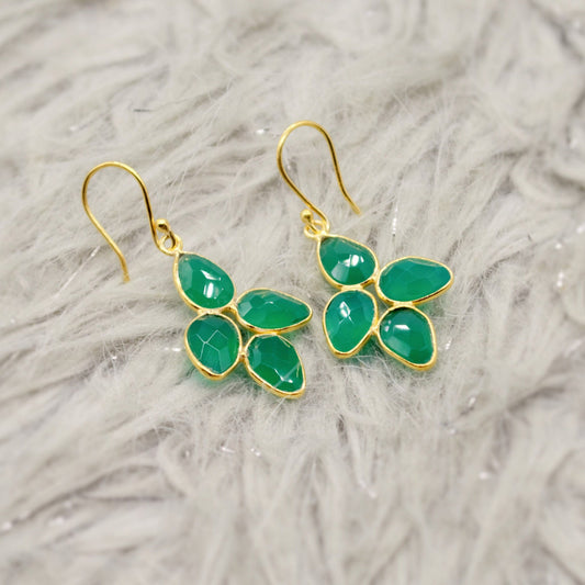 Green Onyx Sterling Silver Drop Earrings, Green Gemstone Dangle Earrings, Unique Statement Earrings, Bridesmaid Gift, Birthday Gifts For Her