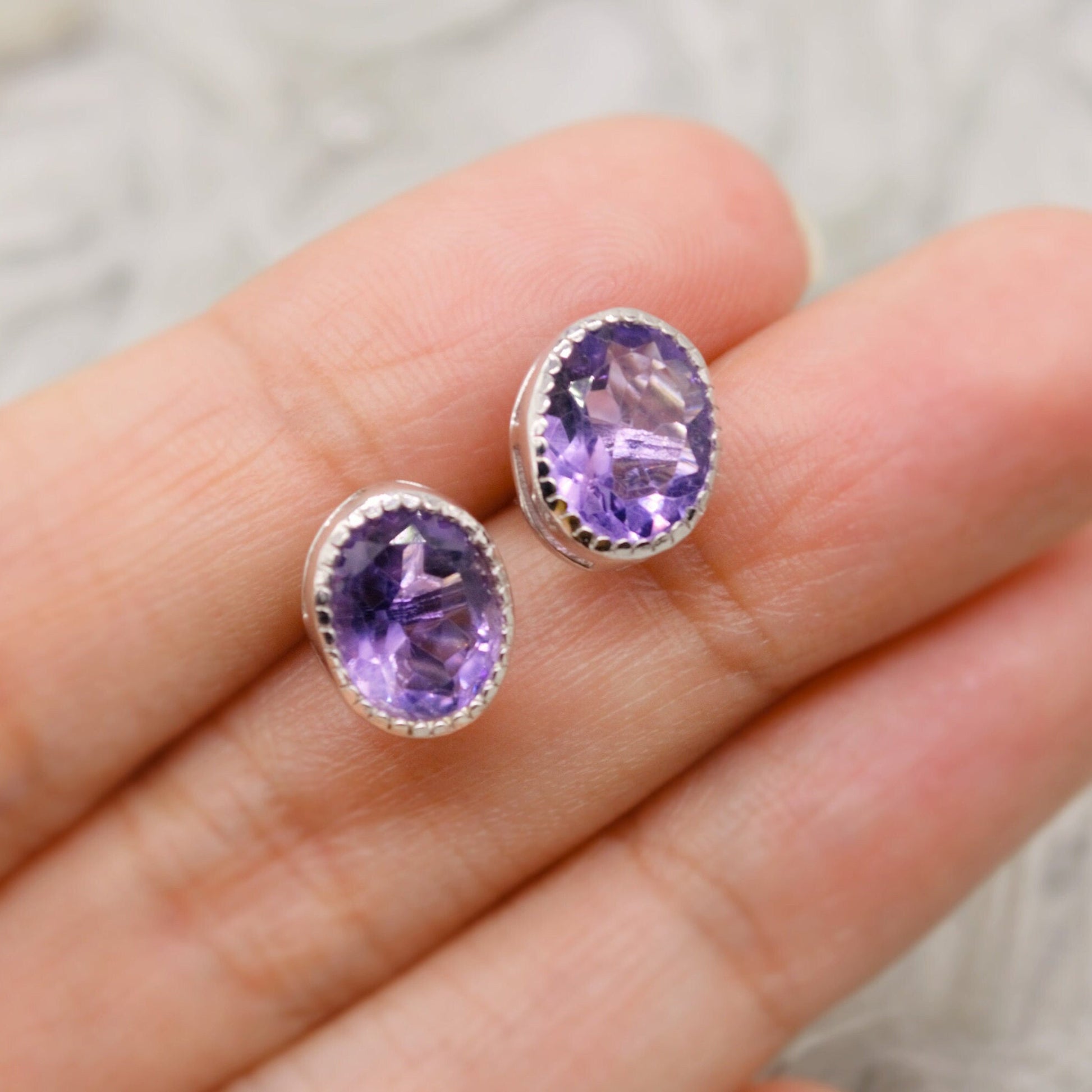 Purple Amethyst Sterling Silver Studs, February Birthstone, Dainty Statement Unique Gemstone Stud Earrings, Gifts For Her