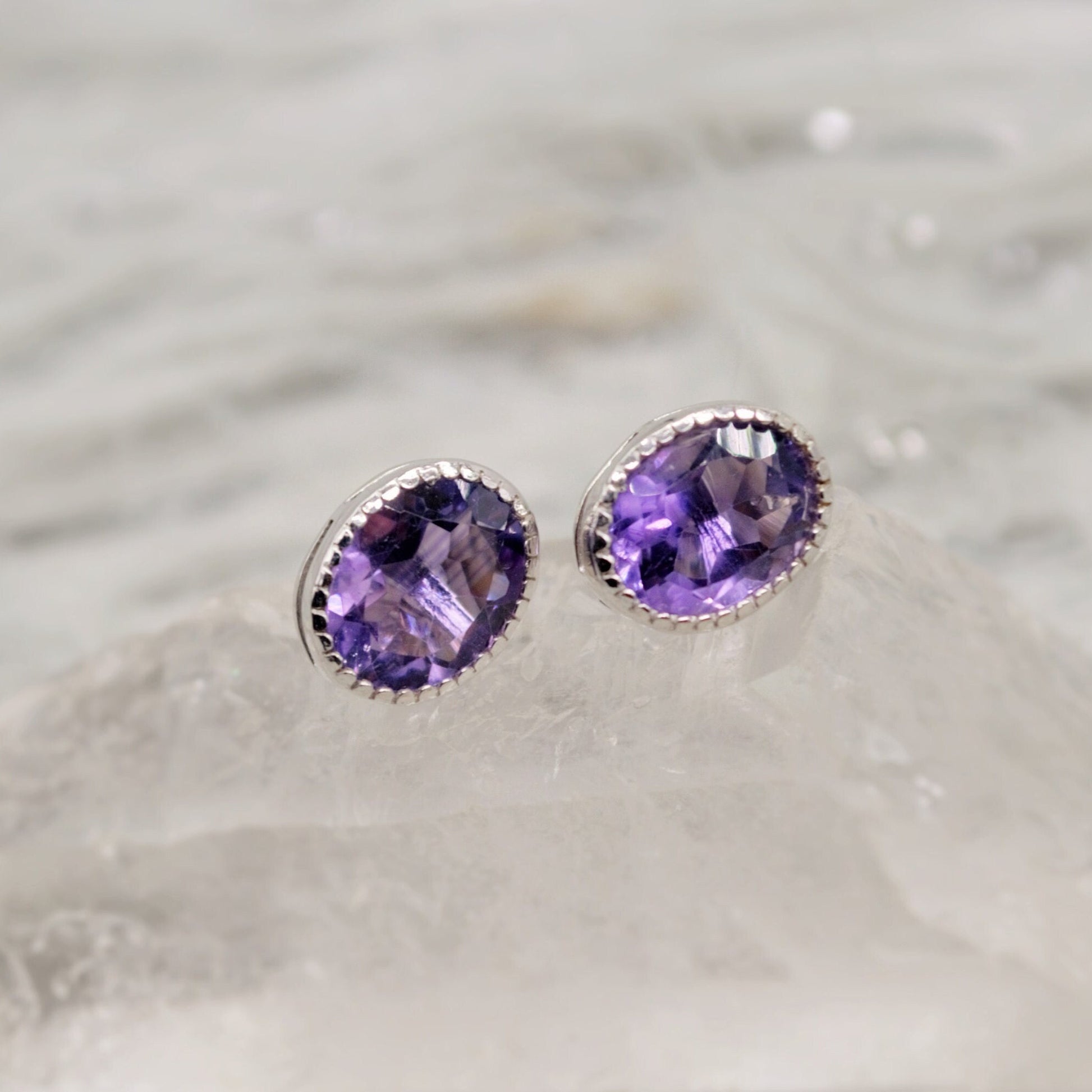 Purple Amethyst Sterling Silver Studs, February Birthstone, Dainty Statement Unique Gemstone Stud Earrings, Gifts For Her