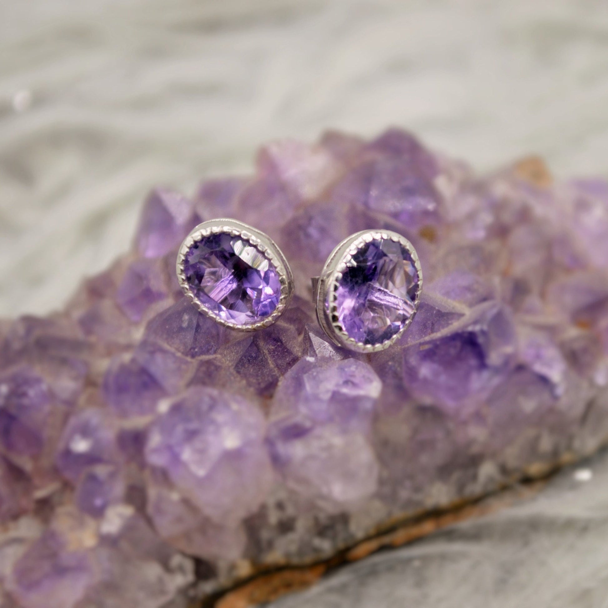 Purple Amethyst Sterling Silver Studs, February Birthstone, Dainty Statement Unique Gemstone Stud Earrings, Gifts For Her
