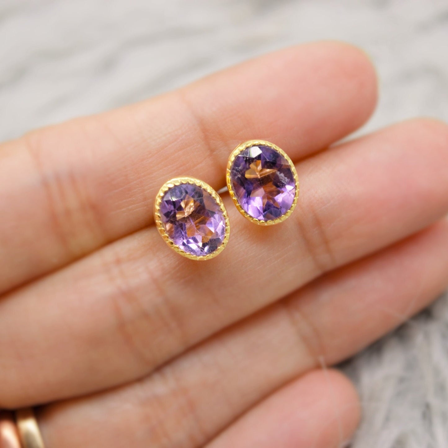 Purple Amethyst Sterling Silver Studs, February Birthstone, Dainty Statement Unique Gemstone Stud Earrings, Gifts For Her