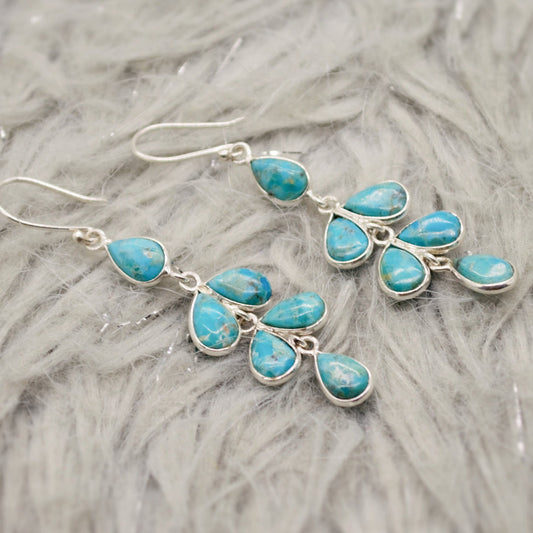 Blue Turquoise Silver Dangle Earrings, Boho Sterling Silver Earrings, Turquoise Jewelry, December Birthstone, Birthday Gift For Her