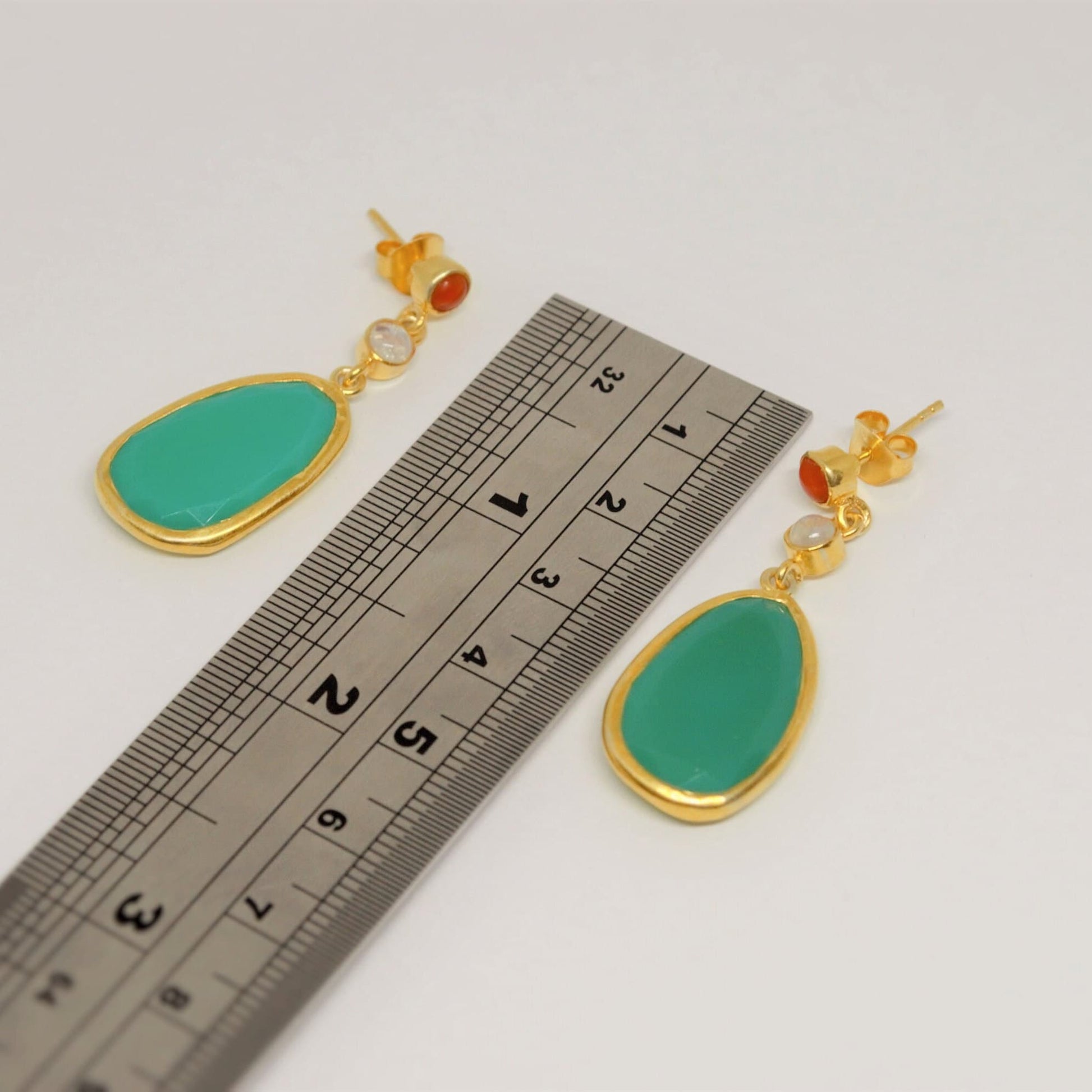 Chalcedony, Moonstone, Coral Earrings, Chalcedony Jewelry, Gold Plated 925 Sterling Silver Earrings, Green Earrings, Mothers Day Gift