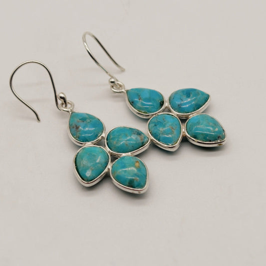 Boho Blue Turquoise Earrings, Sterling Silver Dangles, Handmade December Birthstone Jewelry, Unique Birthday Gift