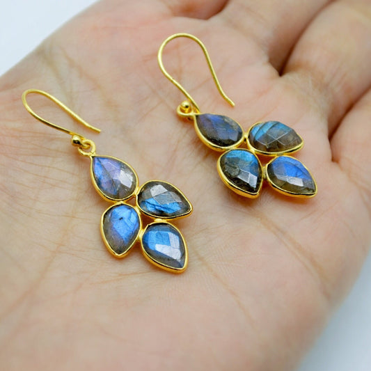 Handmade Labradorite Earrings - Sterling Silver & Gold, Sparkling Gemstone Dangles, Stylish Gift Idea