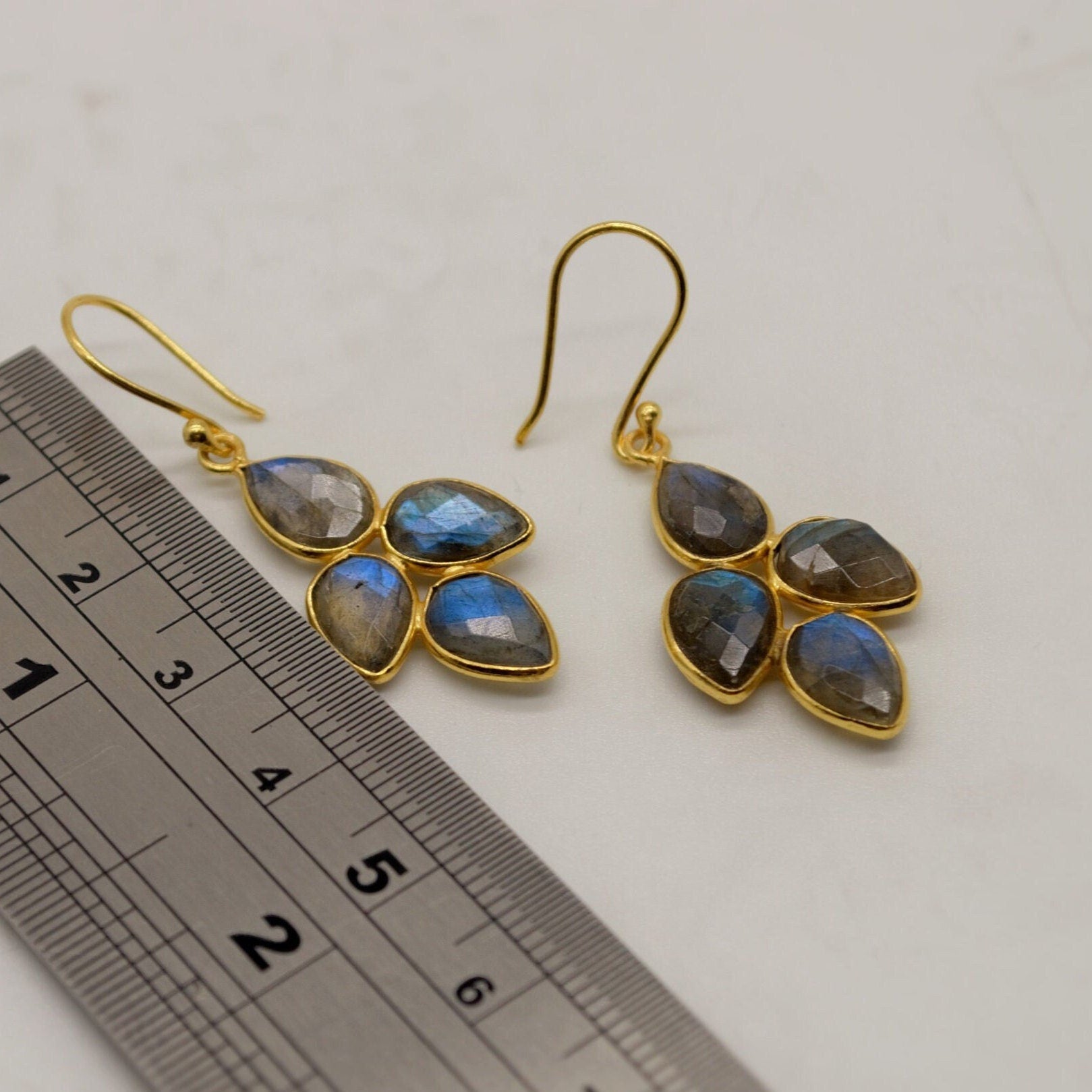 Handmade Labradorite Earrings - Sterling Silver & Gold, Sparkling Gemstone Dangles, Stylish Gift Idea