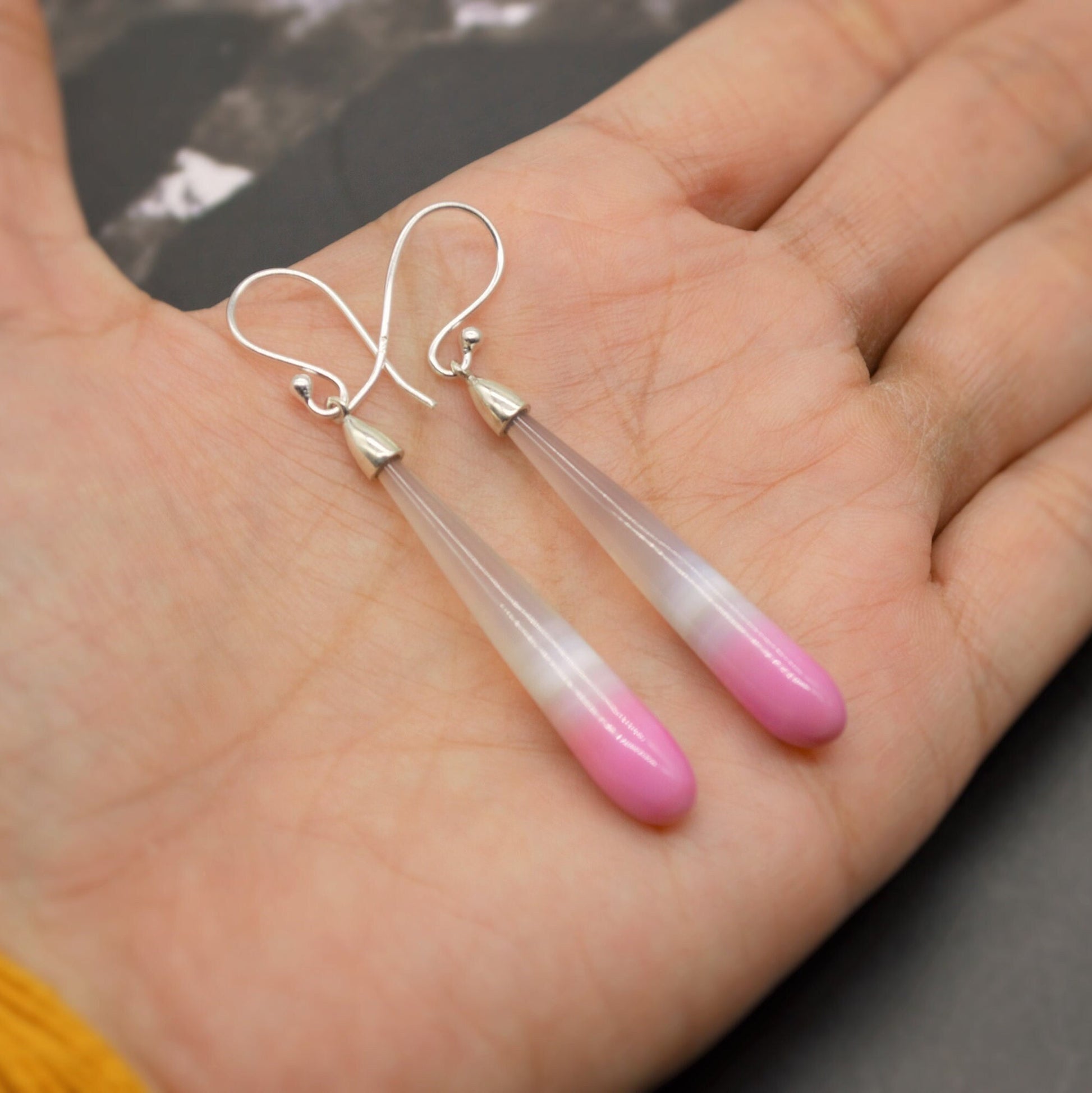 Chic Pink Chalcedony Drop Earrings, Sterling Silver Dangles, Chalcedony Jewelry, Unique Gemstone Earrings, Birthday Gift For Her
