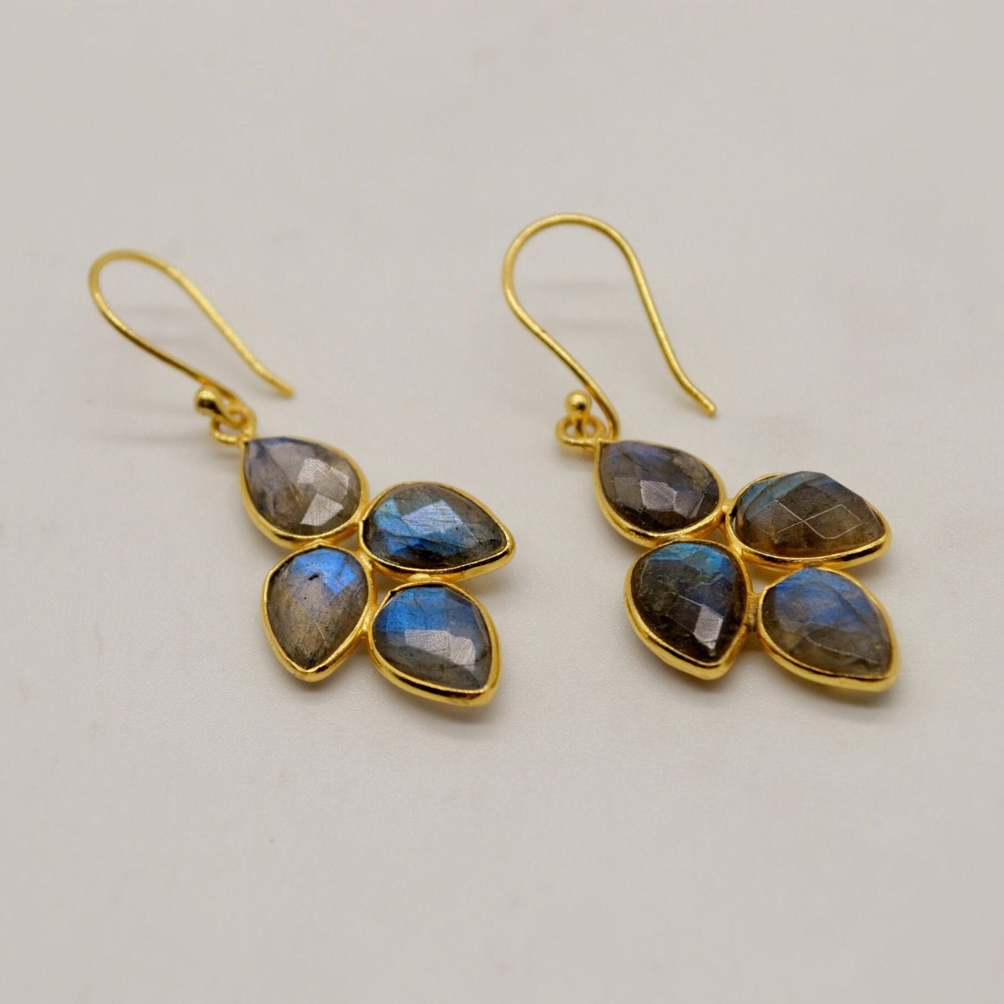 Handmade Labradorite Earrings - Sterling Silver & Gold, Sparkling Gemstone Dangles, Stylish Gift Idea
