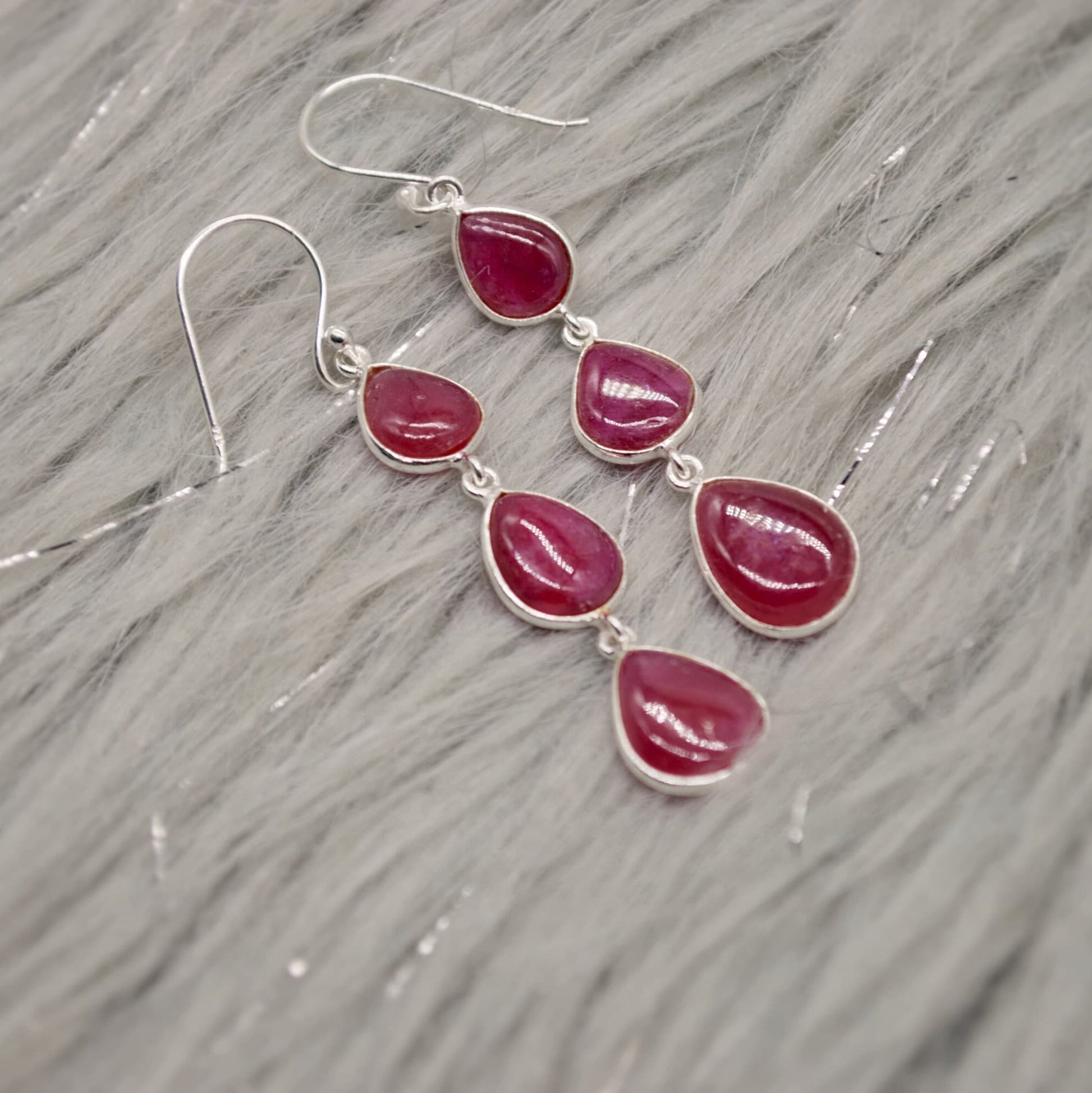 Ruby Earrings, Cute Dainty Drop Silver Earrings, Indian Wedding Jewelry, Minimalist July Birthstone Earrings