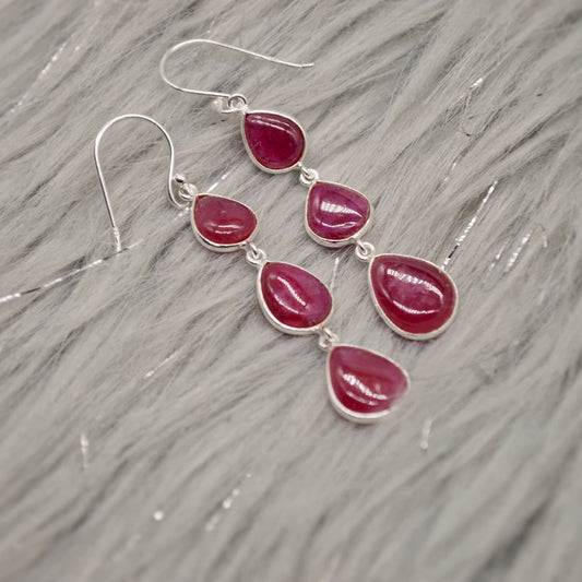 Ruby Earrings, Cute Dainty Drop Silver Earrings, Indian Wedding Jewelry, Minimalist July Birthstone Earrings