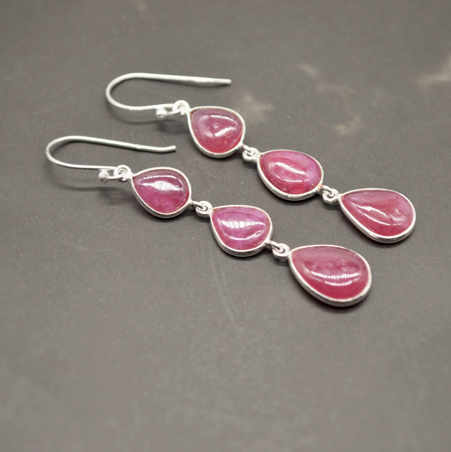 Ruby Earrings, Cute Dainty Drop Silver Earrings, Indian Wedding Jewelry, Minimalist July Birthstone Earrings