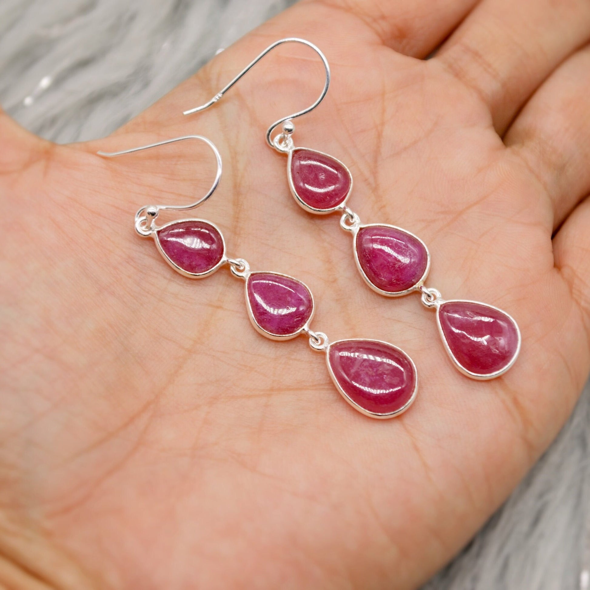 Ruby Earrings, Cute Dainty Drop Silver Earrings, Indian Wedding Jewelry, Minimalist July Birthstone Earrings