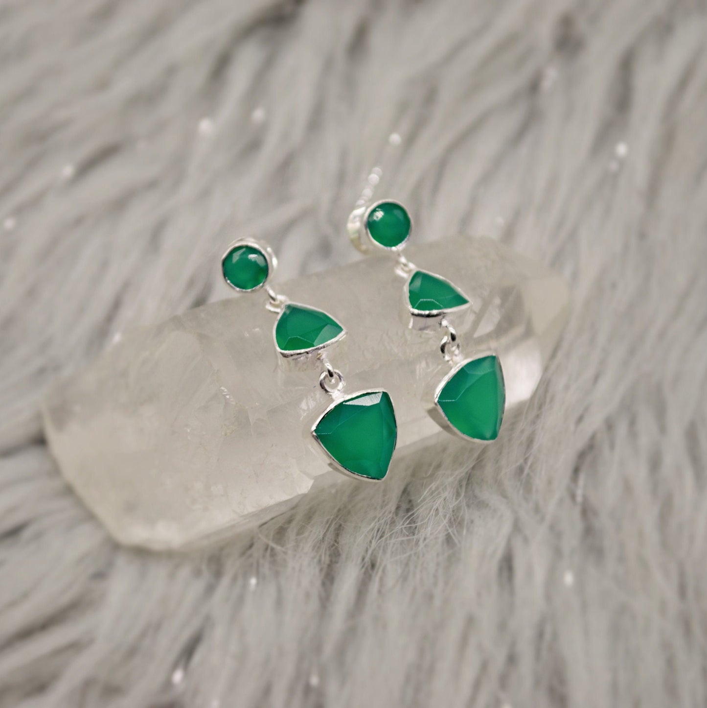 Green Onyx Sterling Silver Earrings, Statement Dangle Drops, Green Onyx Jewelry, Gemstone Earrings, Gifts For Her