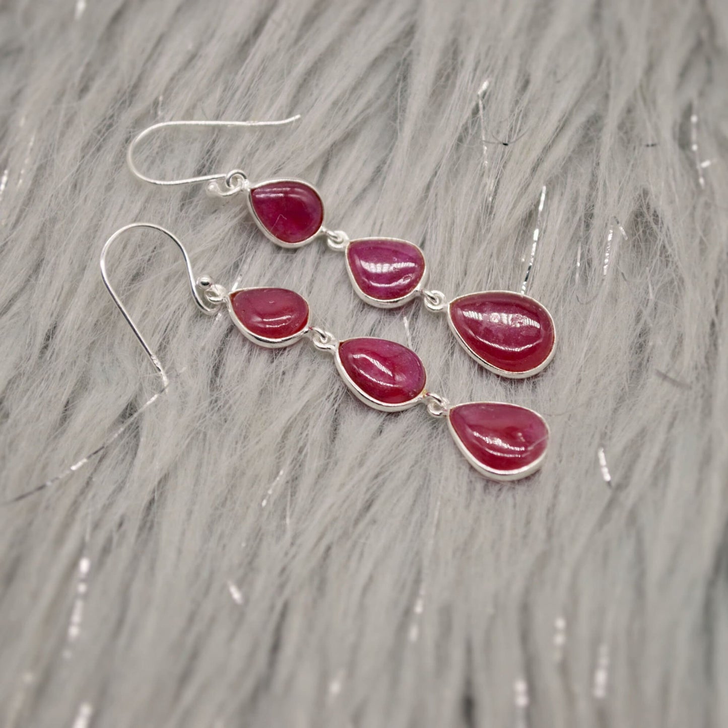 Ruby Earrings, Cute Dainty Drop Silver Earrings, Indian Wedding Jewelry, Minimalist July Birthstone Earrings