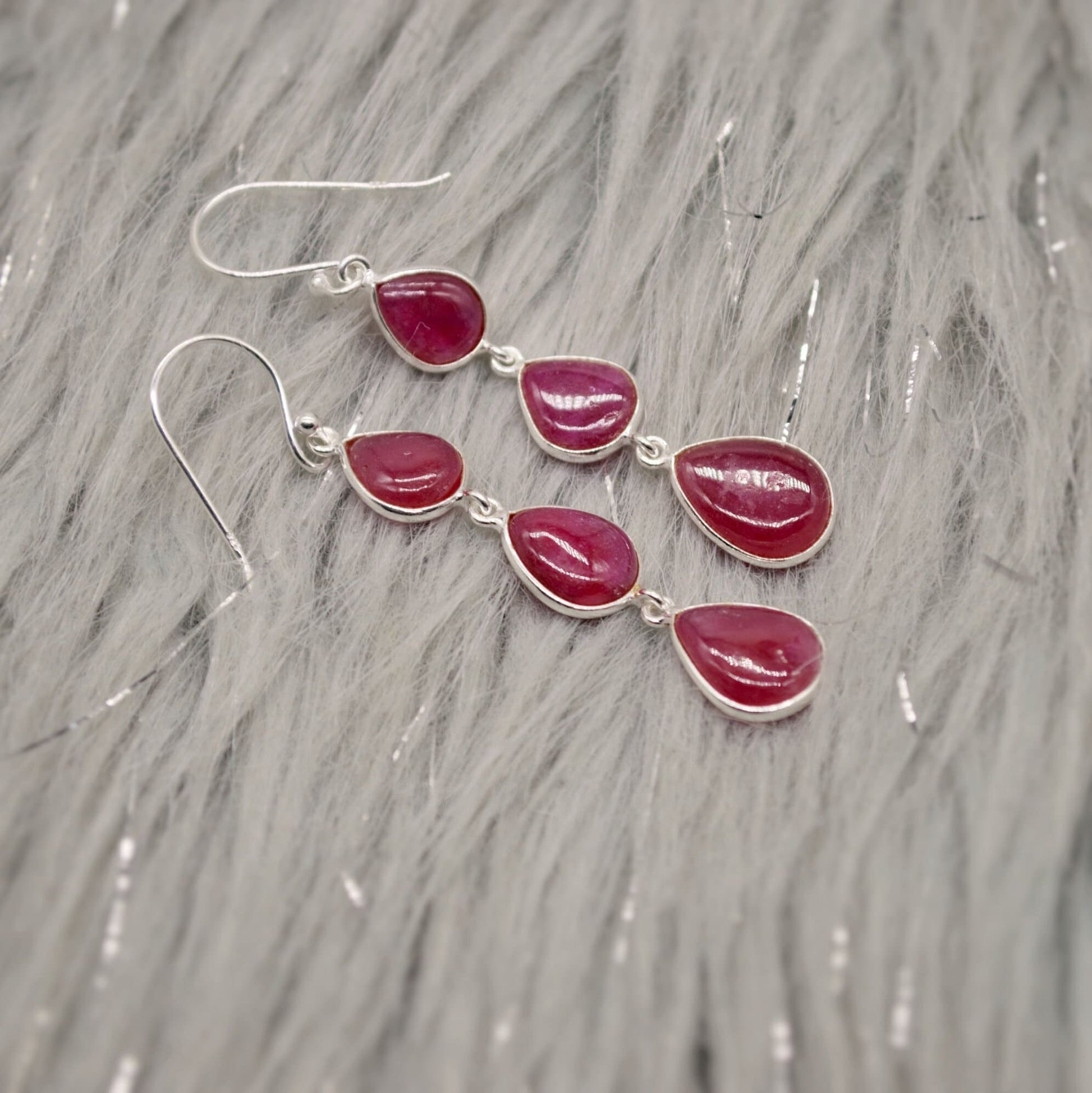 Ruby Earrings, Cute Dainty Drop Silver Earrings, Indian Wedding Jewelry, Minimalist July Birthstone Earrings