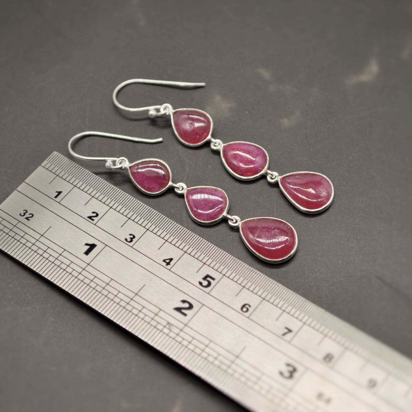 Ruby Earrings, Cute Dainty Drop Silver Earrings, Indian Wedding Jewelry, Minimalist July Birthstone Earrings