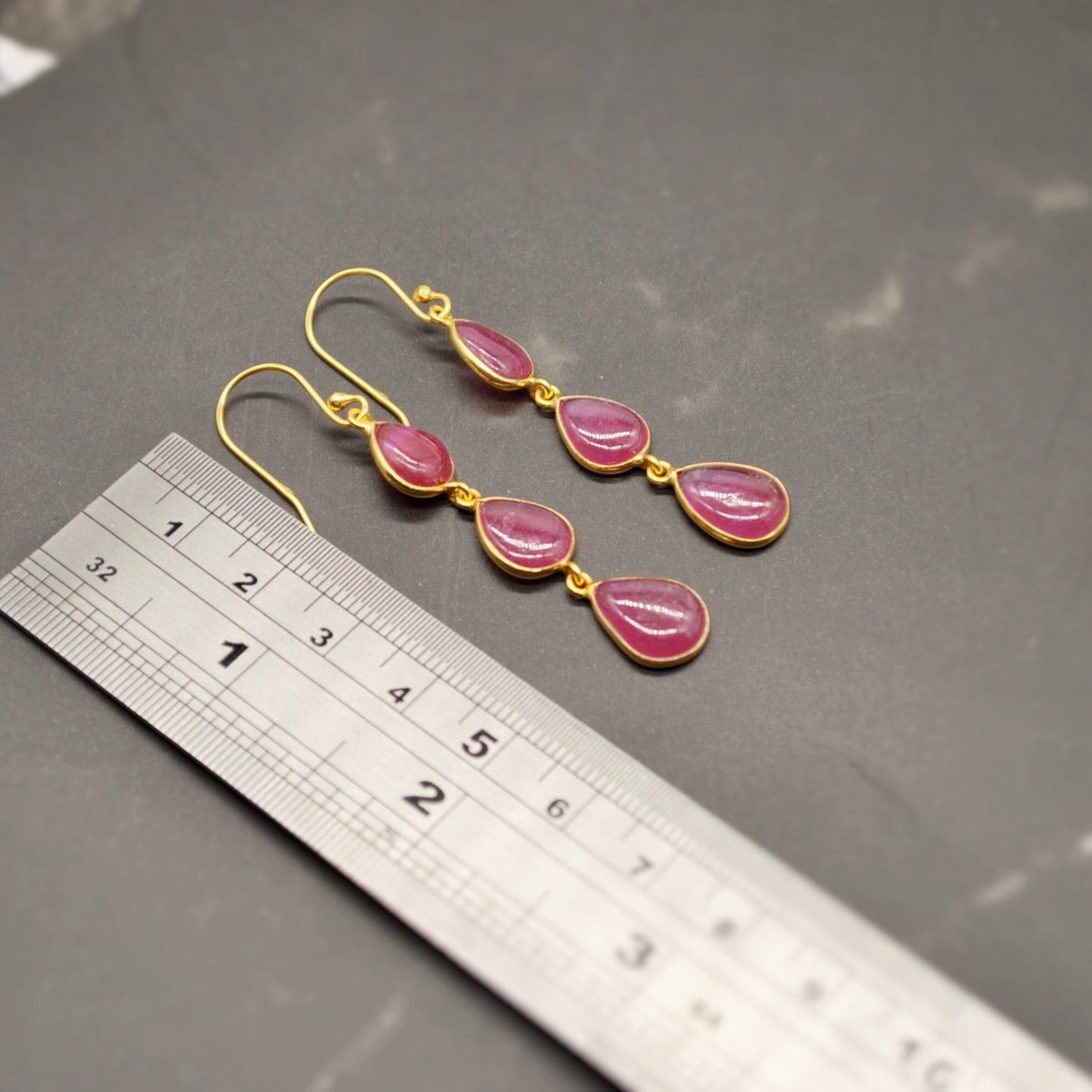 Ruby Earrings, Cute Dainty Drop Silver Earrings, Indian Wedding Jewelry, Minimalist July Birthstone Earrings