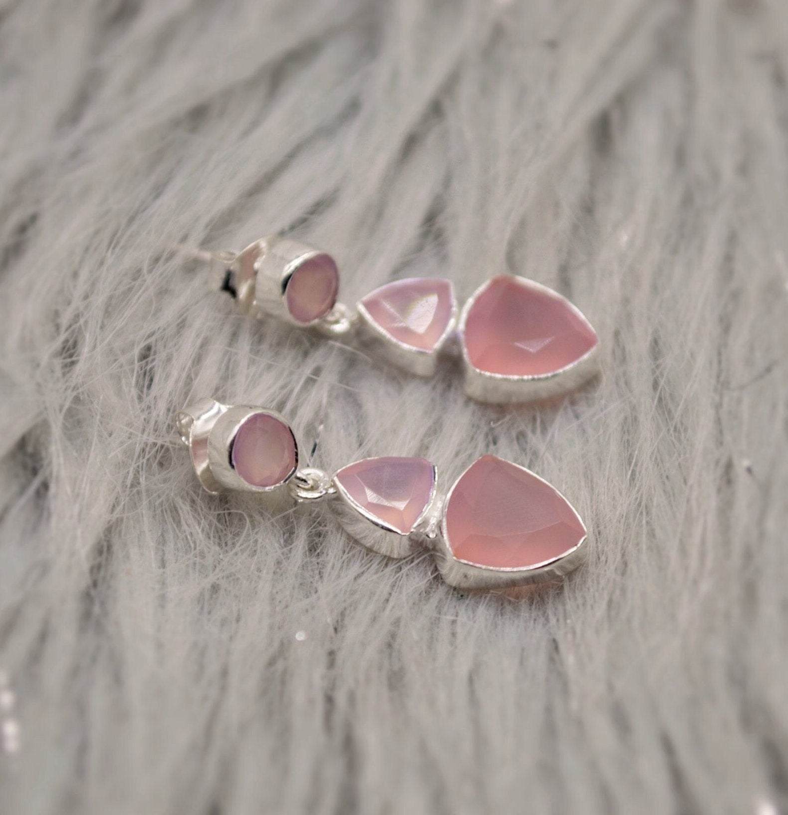 Rose Chalcedony Sterling Silver Drop Earrings, Pink Gemstone Earrings, Unique Statement Earrings, Gifts For Her