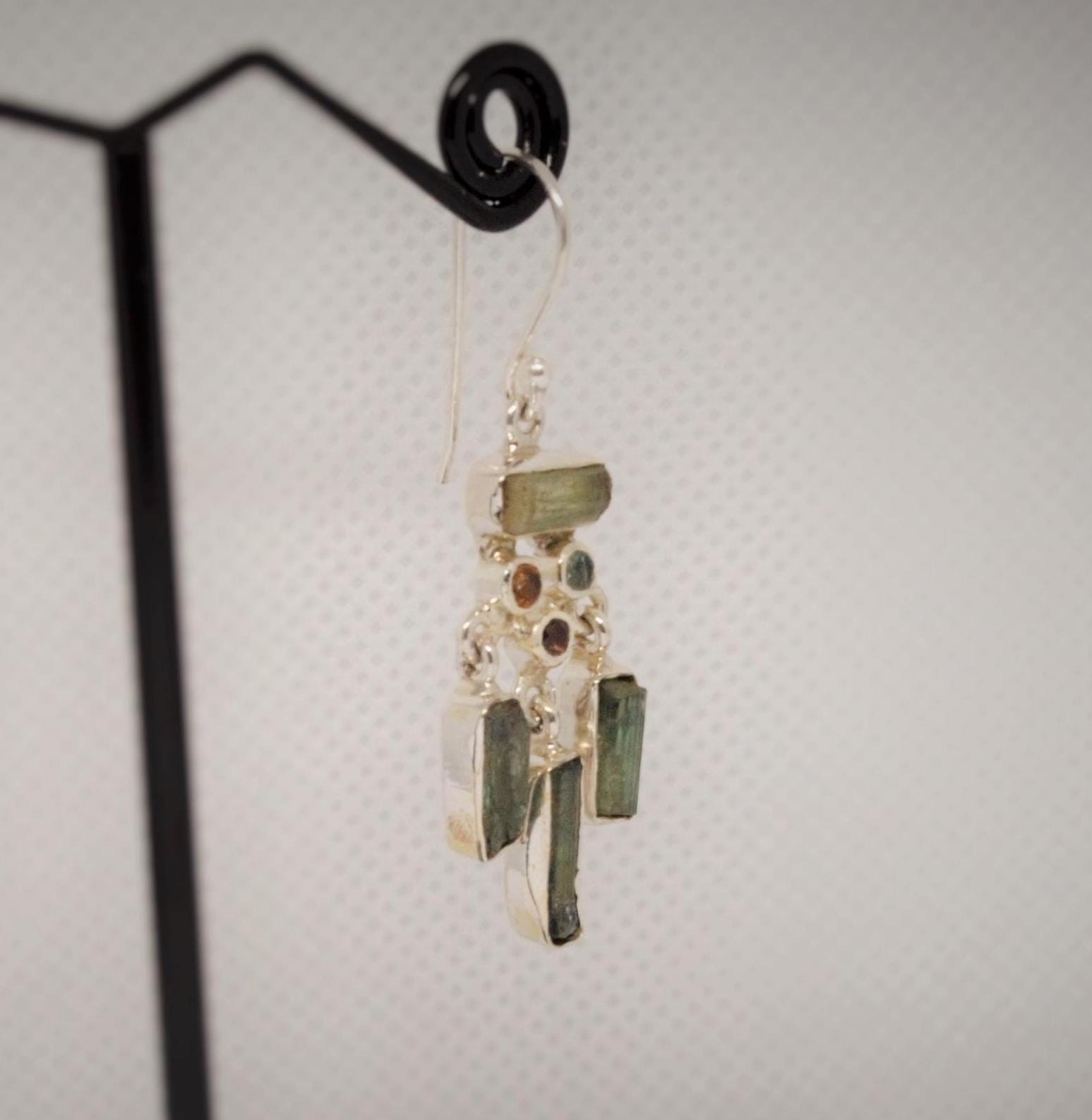 Green Tourmaline Earrings, Sterling Silver, Handmade Dangle Earrings, Mixed Tourmaline Jewelry, October Birthstone Jewelry, Birthday Gift