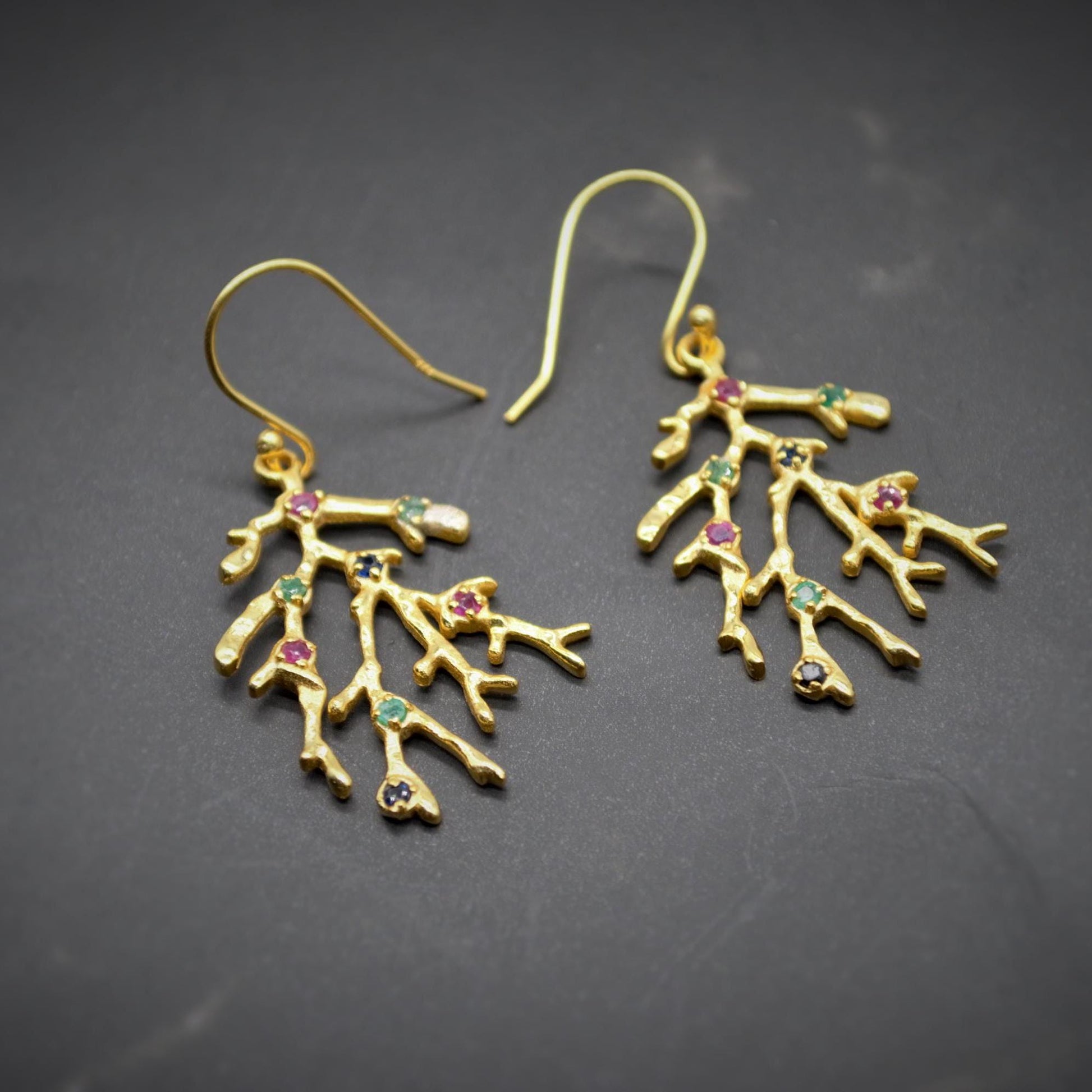 Dainty Tourmaline Earrings, Gold Plated Sterling Silver, October Birthstone, Handmade Jewelry