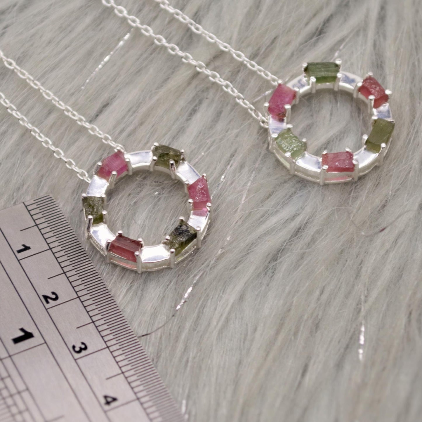 Green, Pink Tourmaline Pendant Necklace, Sterling Silver Chain Necklace, October Birthstone, Gemstone Necklace Gift For Her