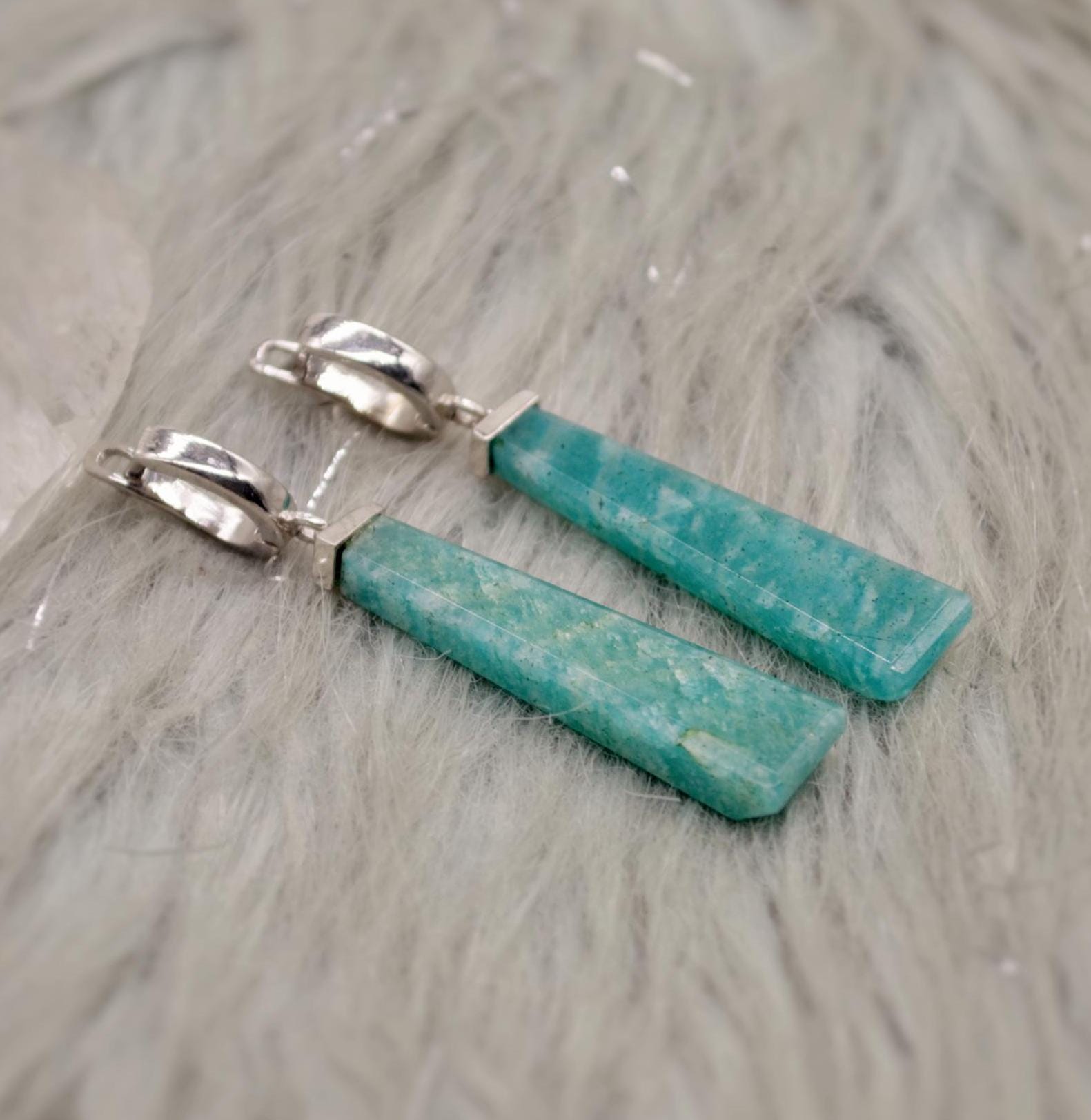 Amazonite Sterling Silver Drop Earrings, Blue Green Gemstone Earrings, Amazonite Jewelry, Dangle Drop Earrings, Best Friend Gift For Her