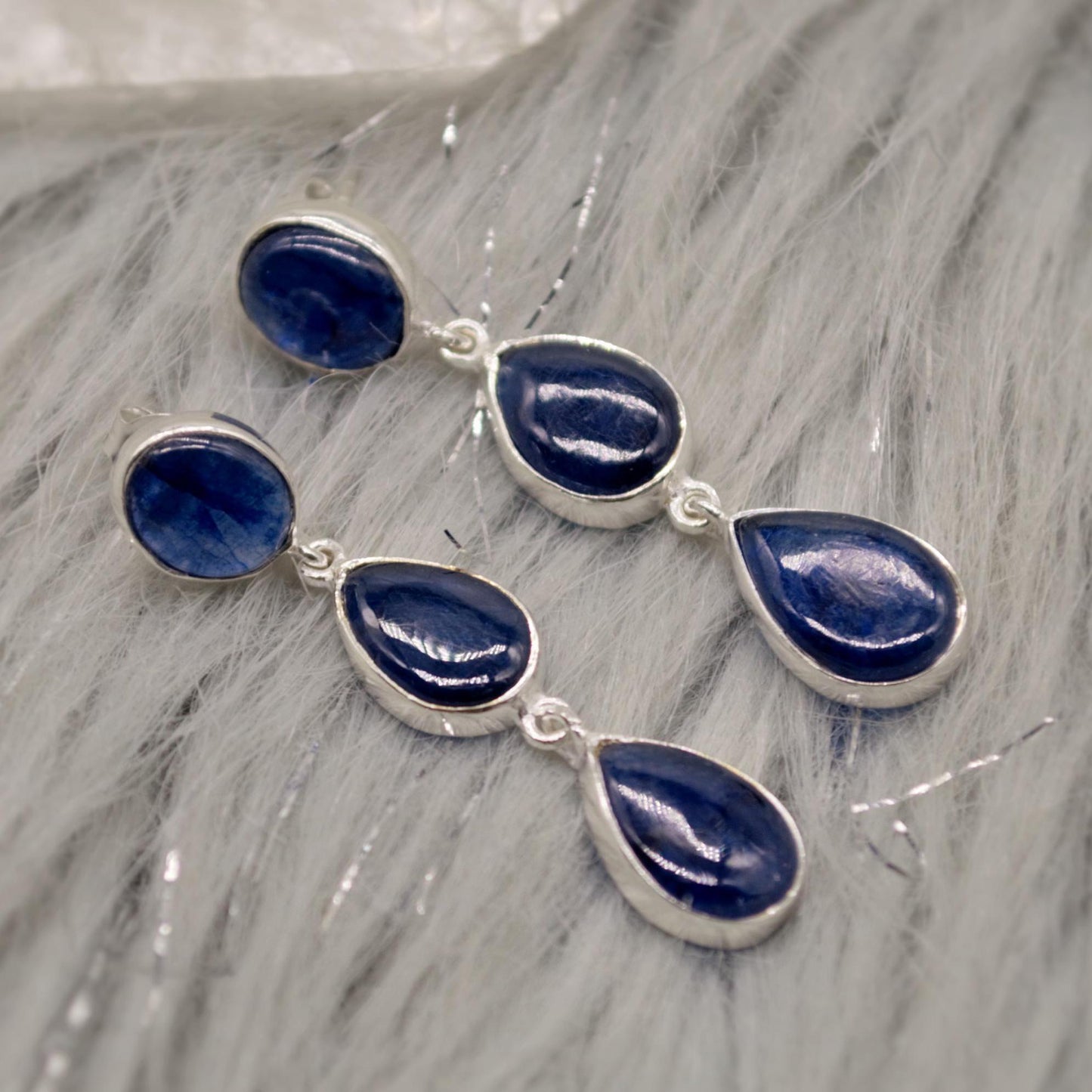 Blue Sapphire Drop Earrings, Handmade Sterling Silver Jewelry, Stunning September Birthstone