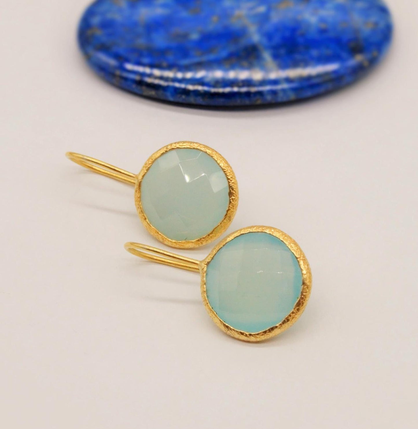 Gold Aqua Chalcedony Earrings, Blue Dangle Earrings, Chalcedony Jewelry, Gold Plated Unique Earrings, Birthday Gift For Her, Bridesmaid Gift