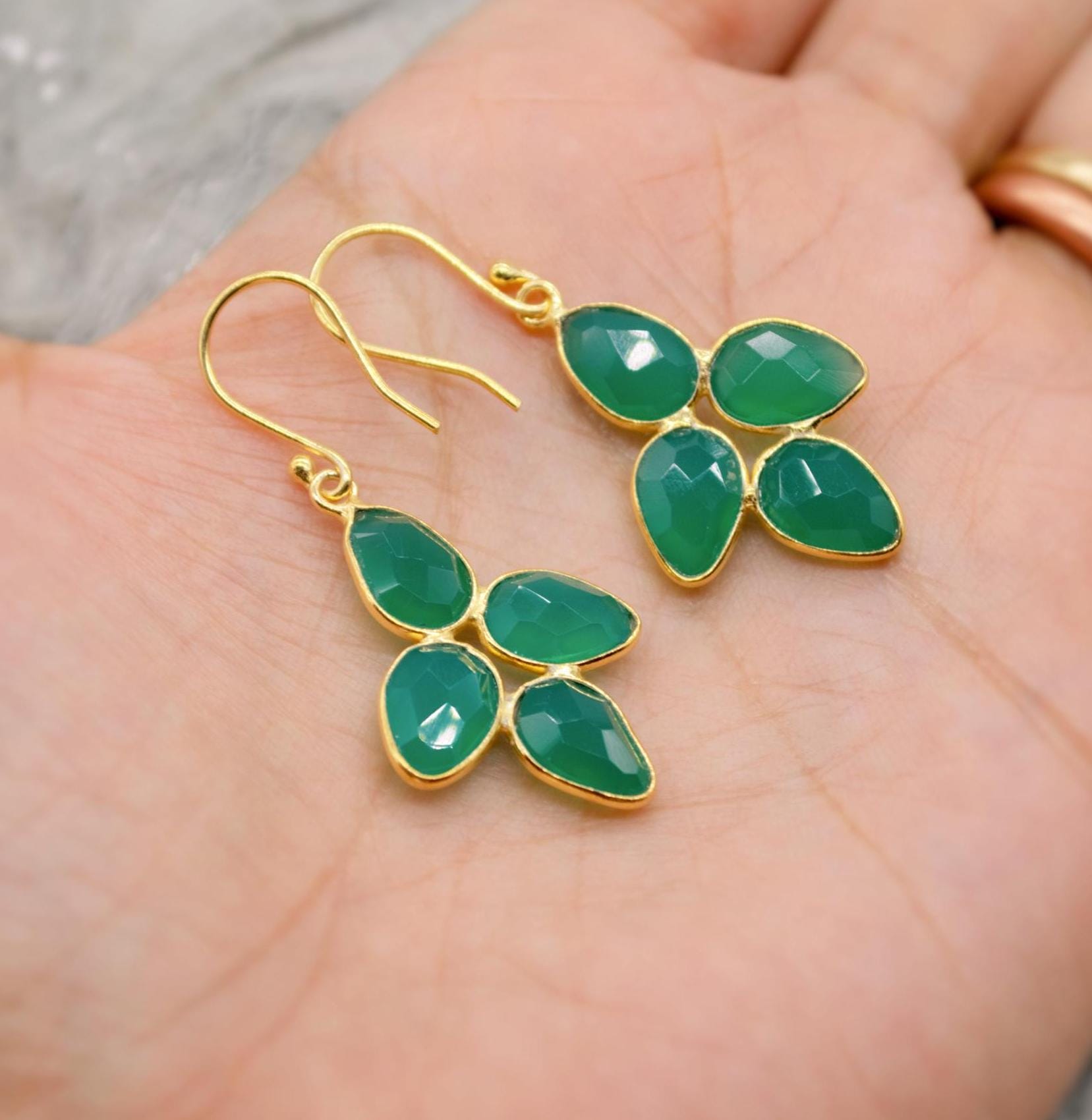 Green Onyx Sterling Silver Drop Earrings, Green Gemstone Dangle Earrings, Unique Statement Earrings, Bridesmaid Gift, Birthday Gifts For Her