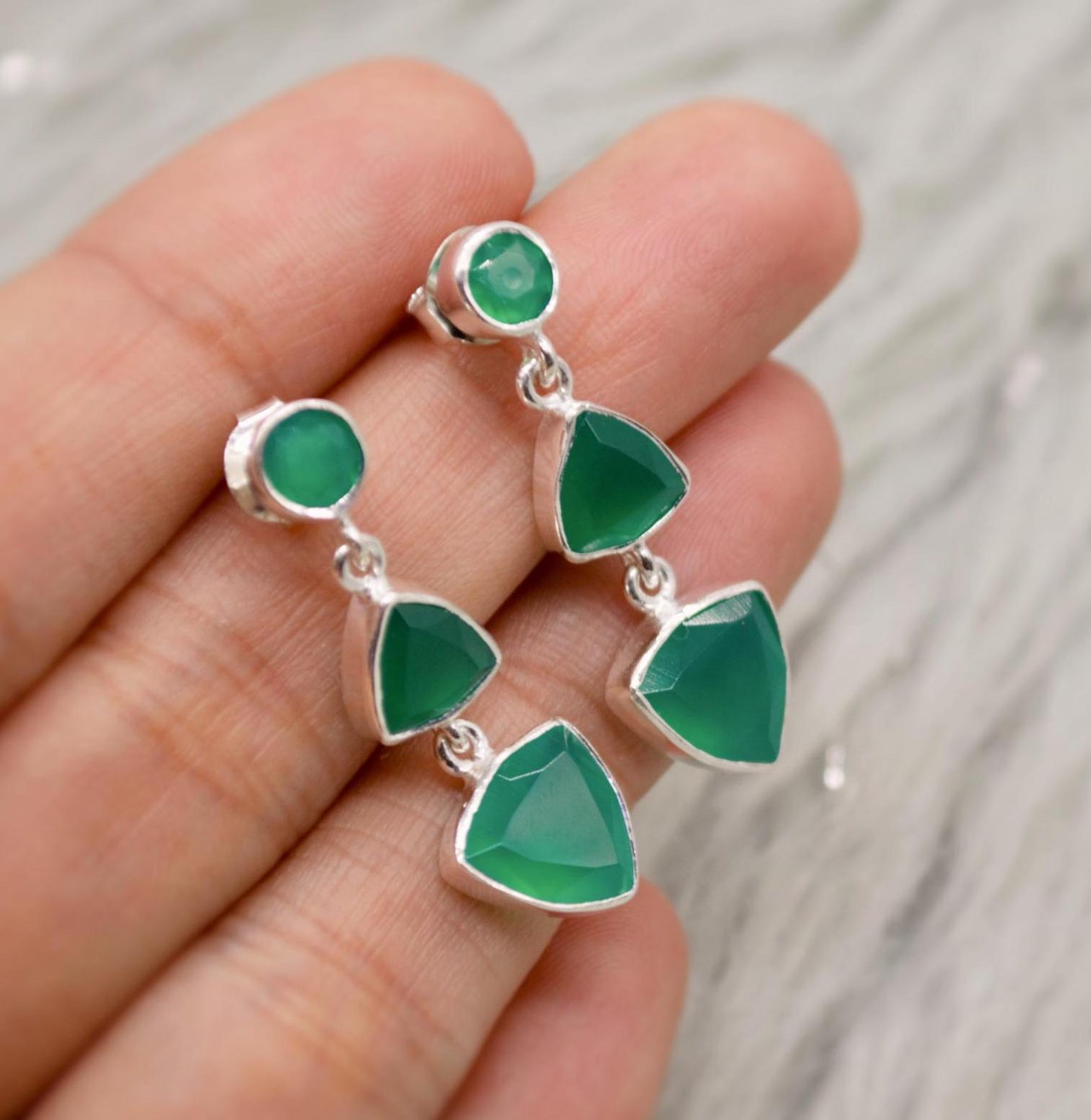 Green Onyx Sterling Silver Earrings, Statement Dangle Drops, Green Onyx Jewelry, Gemstone Earrings, Gifts For Her