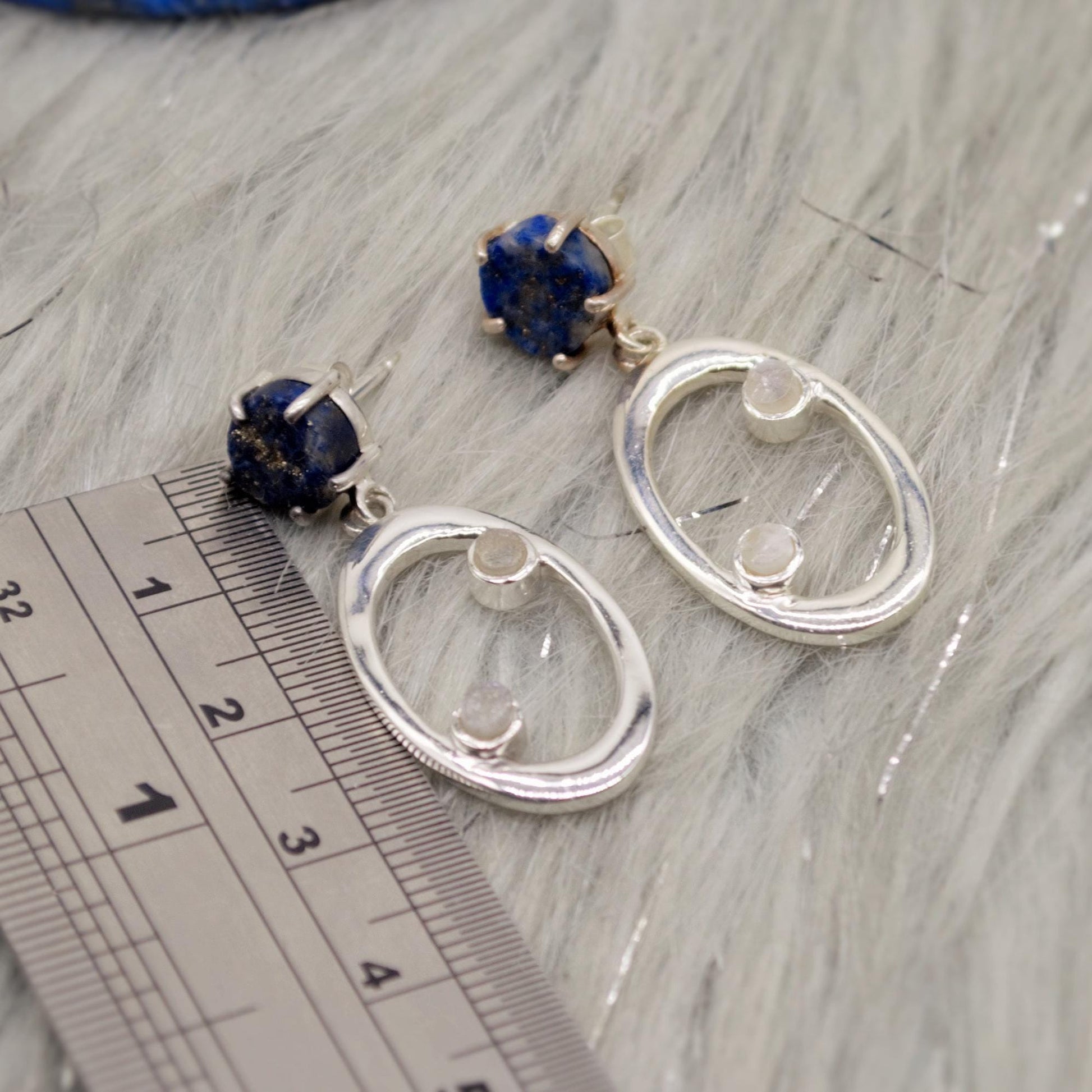 Lapis Lazuli, Moonstone Silver Earrings, June Birthstone, December Birthstone, Minimalist Blue Earrings, Sterling Silver Drop Earrings