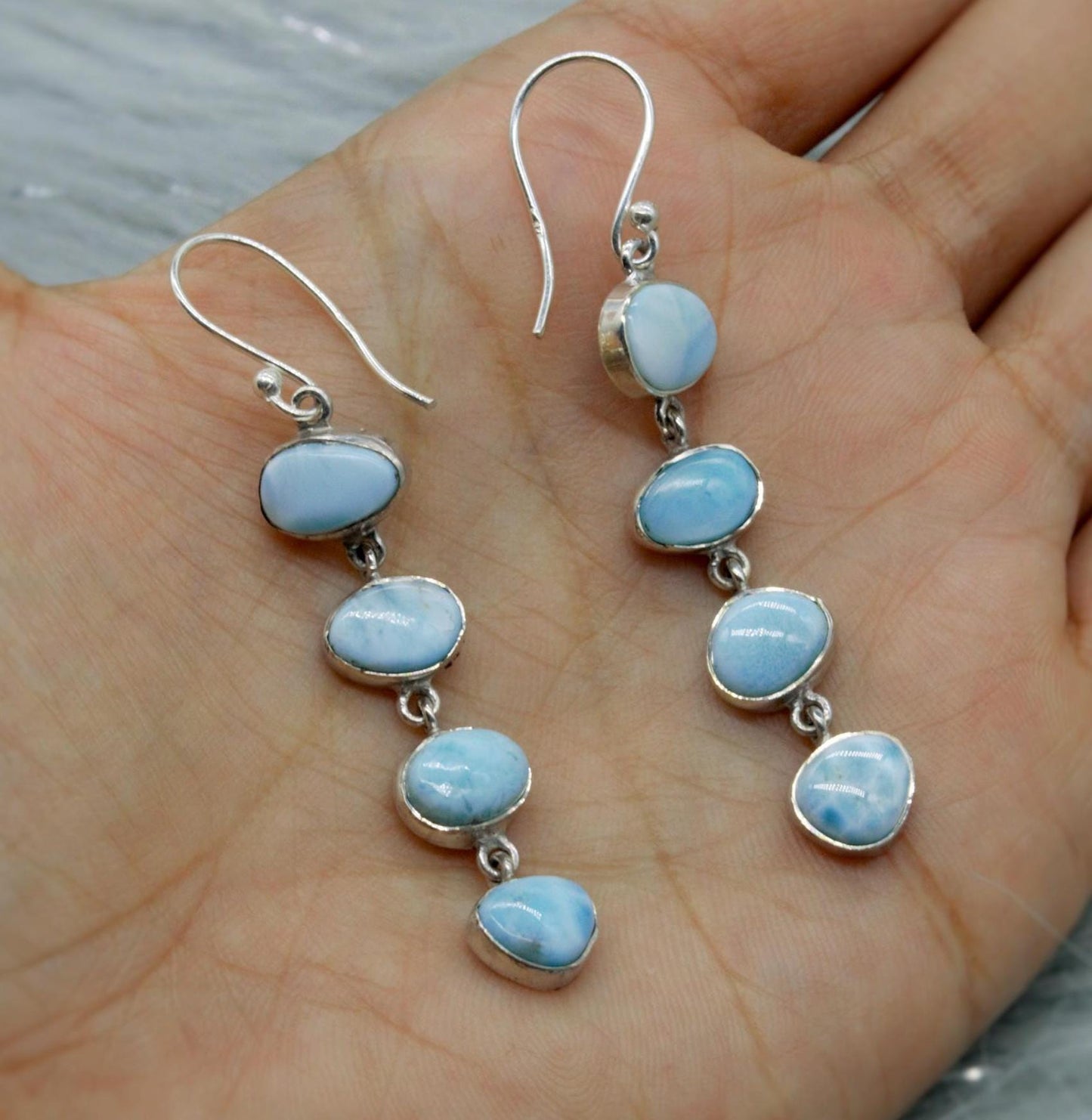 Larimar Dangle Drop Earrings, Sterling Silver, Blue Larimar Stone Earrings, Larimar Gemstone, Best Friend Gift For Her, Bridesmaid Gifts