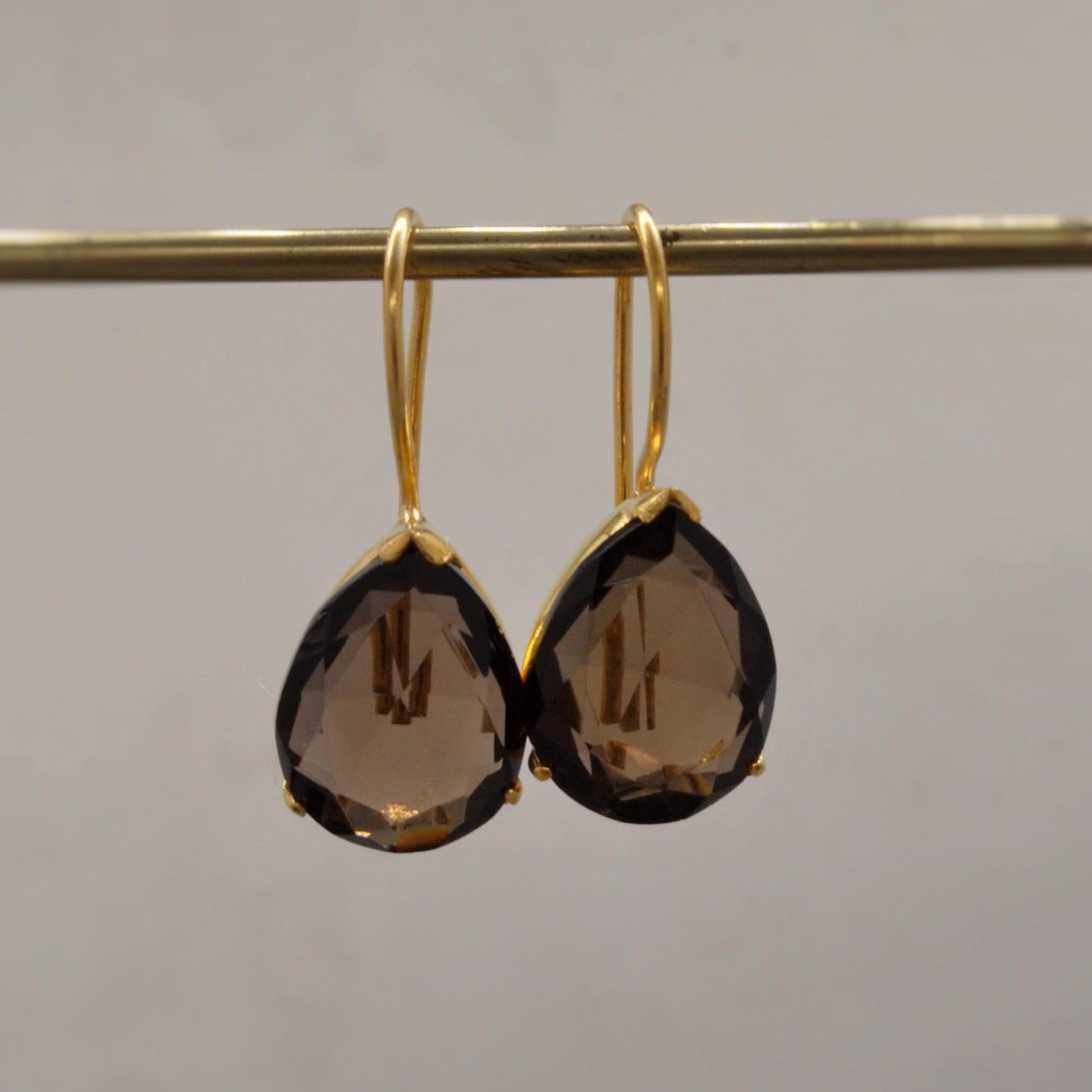 Smokey Quartz Gold Earrings, Black Quartz Dangle Drop Gemstone Earrings, Smoky Quartz, Bridesmaid Gift, Birthday, Gift For Her