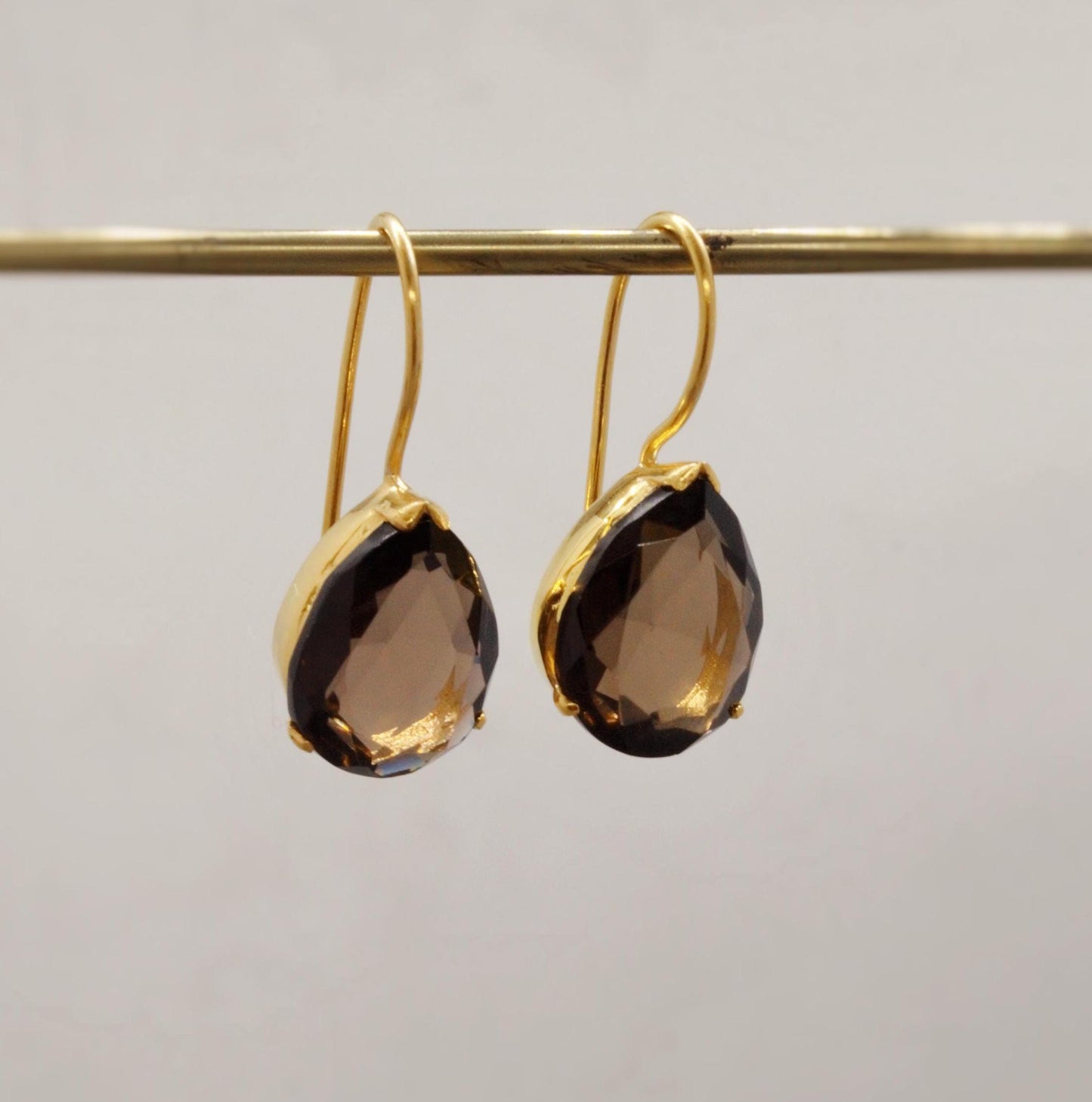 Smokey Quartz Gold Earrings, Black Quartz Dangle Drop Gemstone Earrings, Smoky Quartz, Bridesmaid Gift, Birthday, Gift For Her