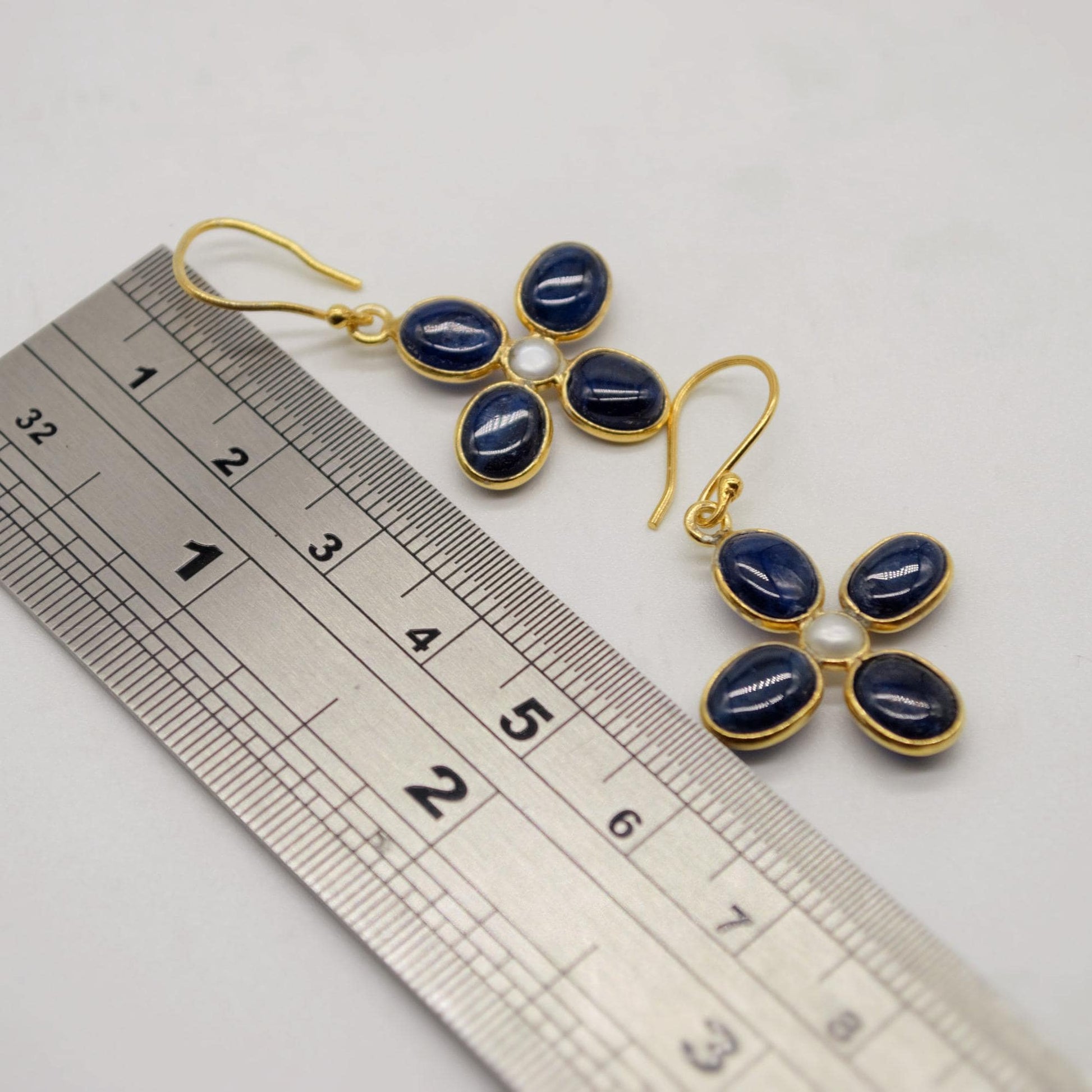 Blue Sapphire and Pearl Drop Earrings, Handmade Sterling Silver Jewelry, Stunning September Birthstone