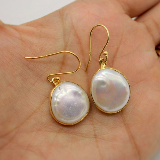 Pearl Earrings, Gold Plated Sterling Silver, June Birthstone Drop Earrings, Gemstone Earrings, Mothers Day Gift For Her, Birthday Gift