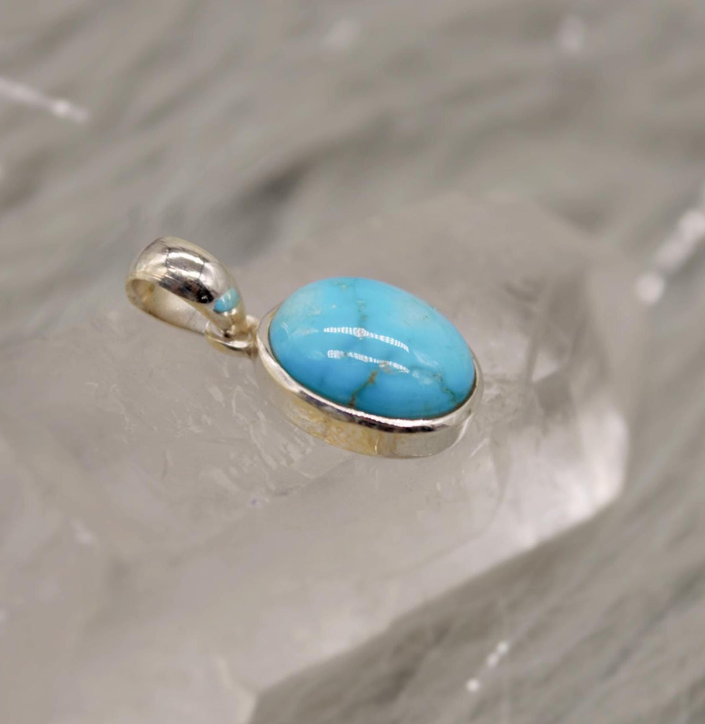 Blue Turquoise Silver Pendant, Sterling Silver Chain Pendant Necklace, Turquoise Jewelry, December Birthstone, Gemstone Pendant