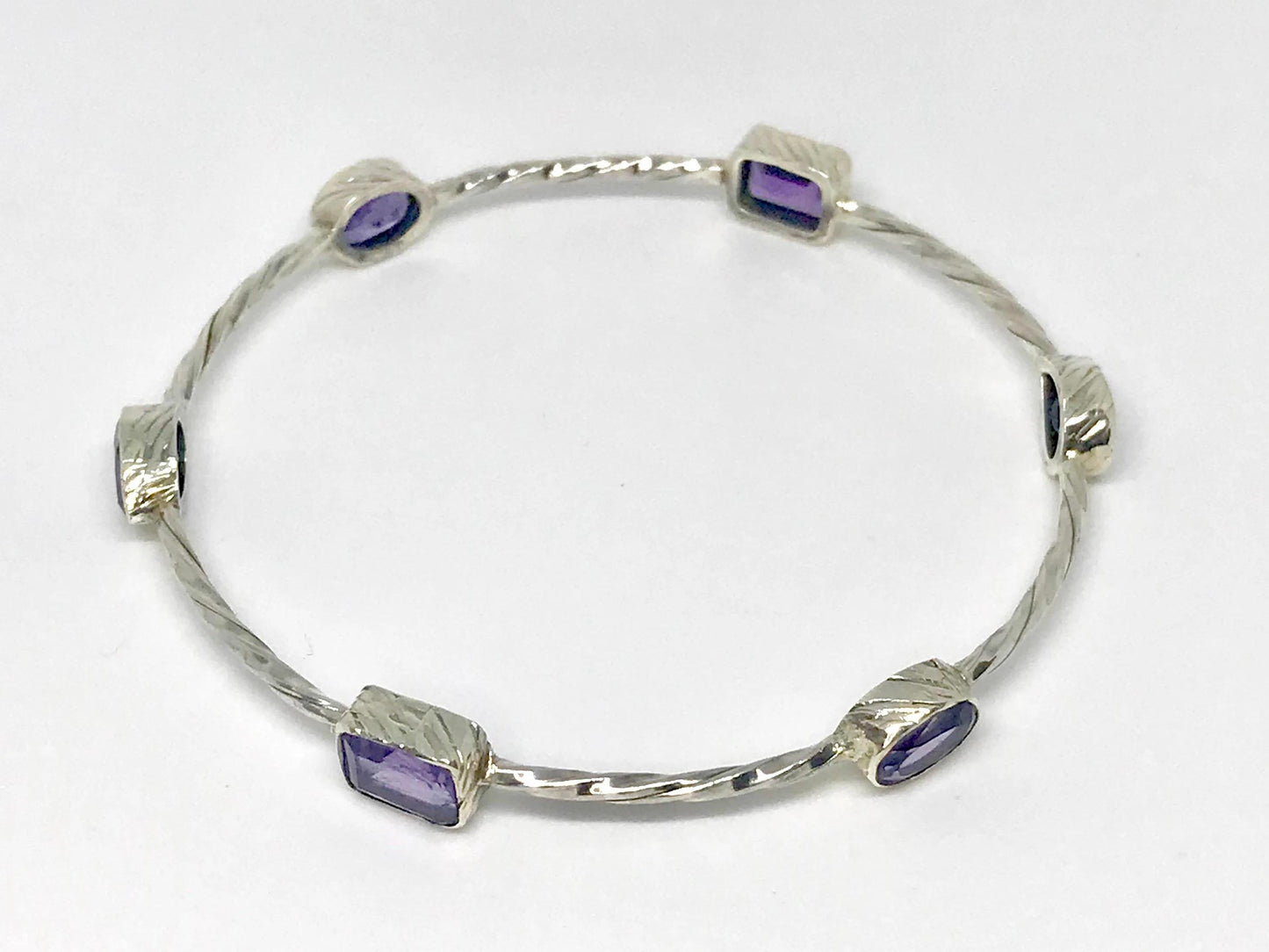 Amethyst Sterling Silver Bracelet, February Birthstone, Gemstone Dainty Bracelets For Women, Oxidized Silver, Birthday Gift, 6.5 cm diameter