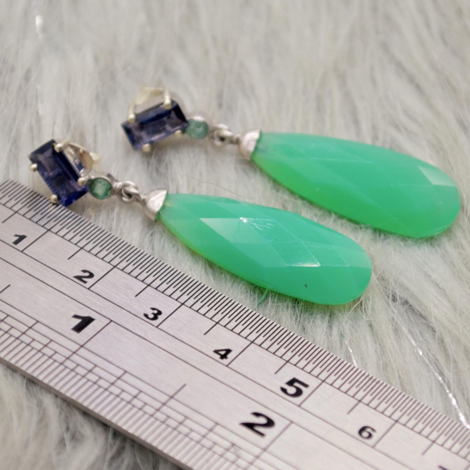 Green Chalcedony, Emerald Earrings, Iolite, Blue Topaz Sterling Silver Gemstone Earrings, February Birthstone, Birthday Gifts, Bridesmaid