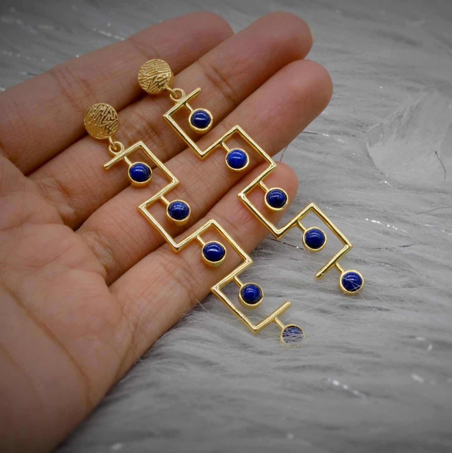 Lapis Lazuli Earrings, Gold Earrings, Lapis Lazuli Jewelry, Unique Gemstone Earrings, December Birthstone, Jhumka Earrings, Blue Earrings