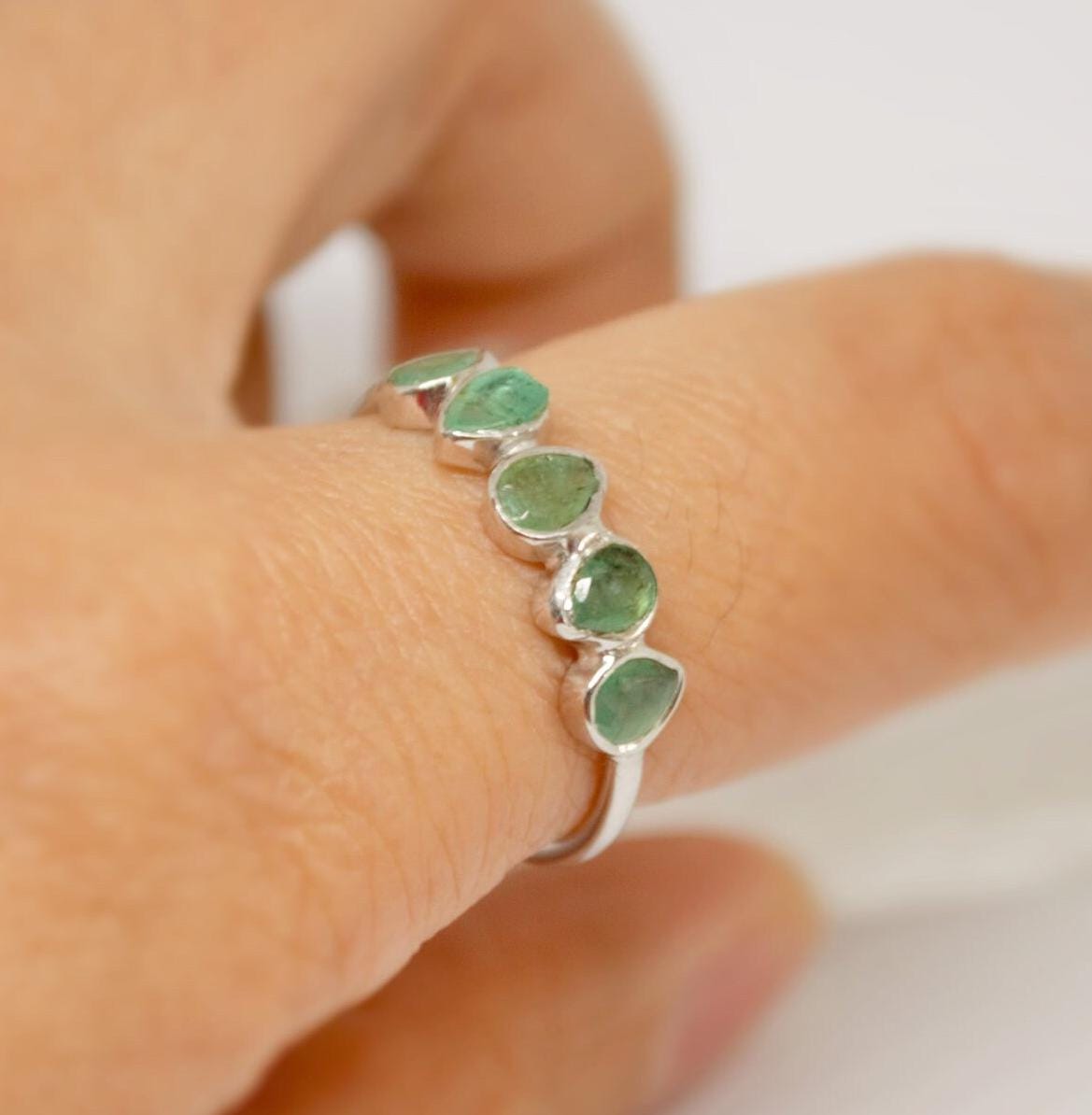 Emerald Ring, Green Sterling Silver Ring, May Birthstone Ring, Unique Gemstone Ring, Rings For Women, Gifts for her