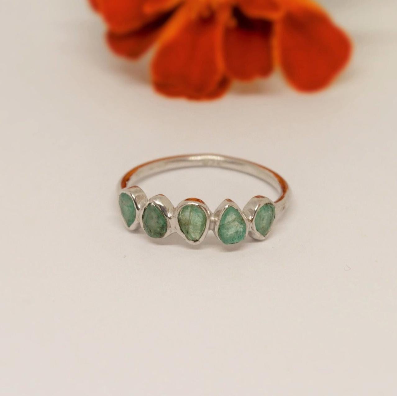 Emerald Ring, Green Sterling Silver Ring, May Birthstone Ring, Unique Gemstone Ring, Rings For Women, Gifts for her