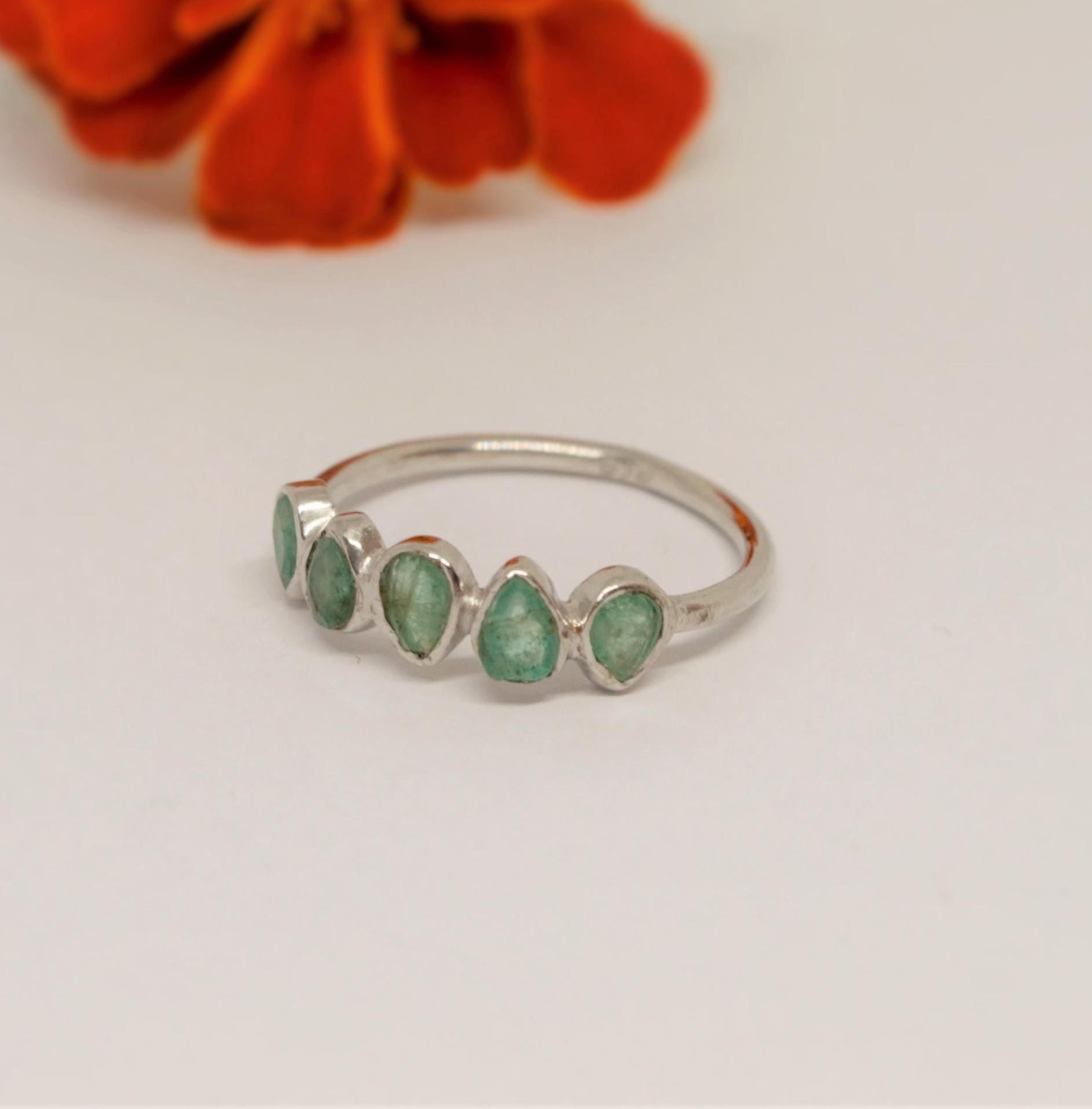 Emerald Ring, Green Sterling Silver Ring, May Birthstone Ring, Unique Gemstone Ring, Rings For Women, Gifts for her