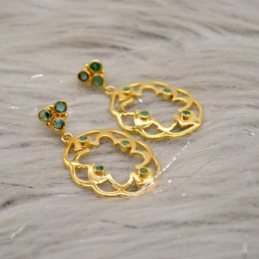 Green Emerald Earrings, Gold Plated Sterling Silver, Dangle Earrings Jewelry, May Birthstone Earrings, Gift For Her, Birthday Gift, Mom Gift