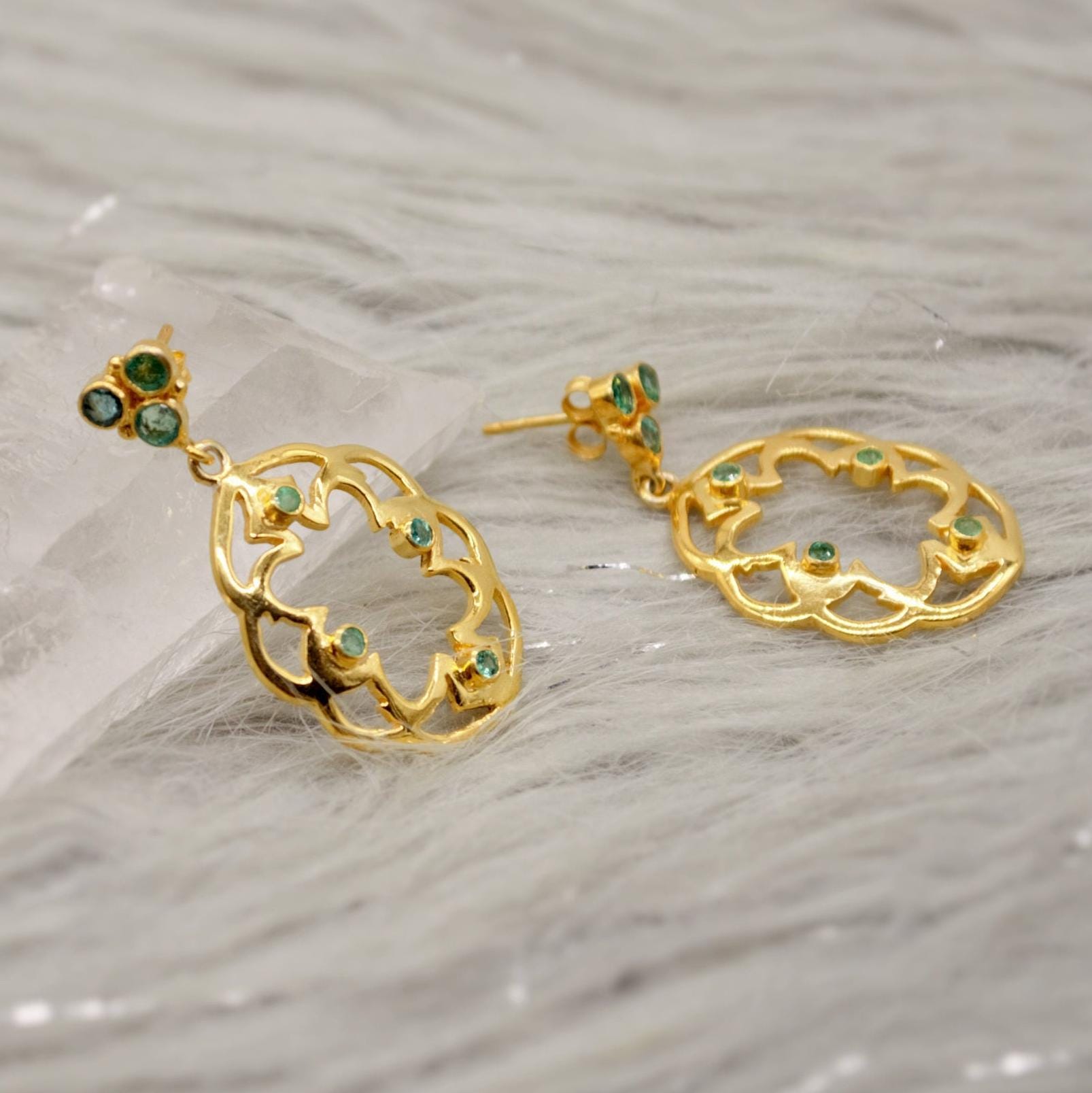 Green Emerald Earrings, Gold Plated Sterling Silver, Dangle Earrings Jewelry, May Birthstone Earrings, Gift For Her, Birthday Gift, Mom Gift