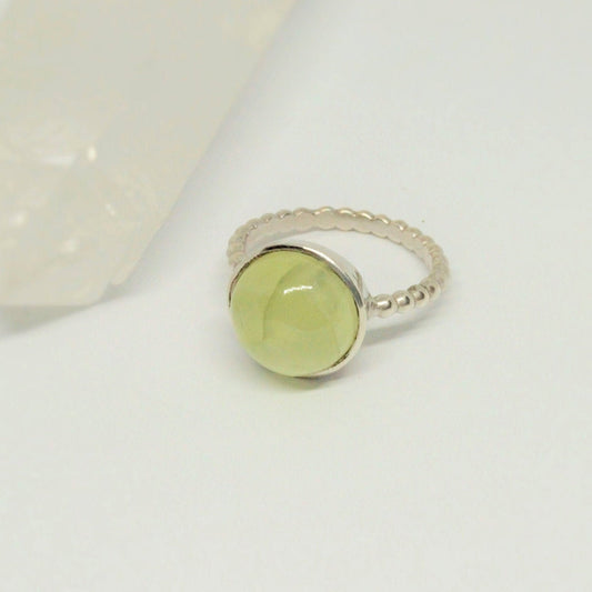 Prehnite Sterling Silver Ring, Raw Gem Ring, UK Size O, Green Gemstone Ring, Statement Ring, Birthday Gift, Gift For Her, Rings For Women