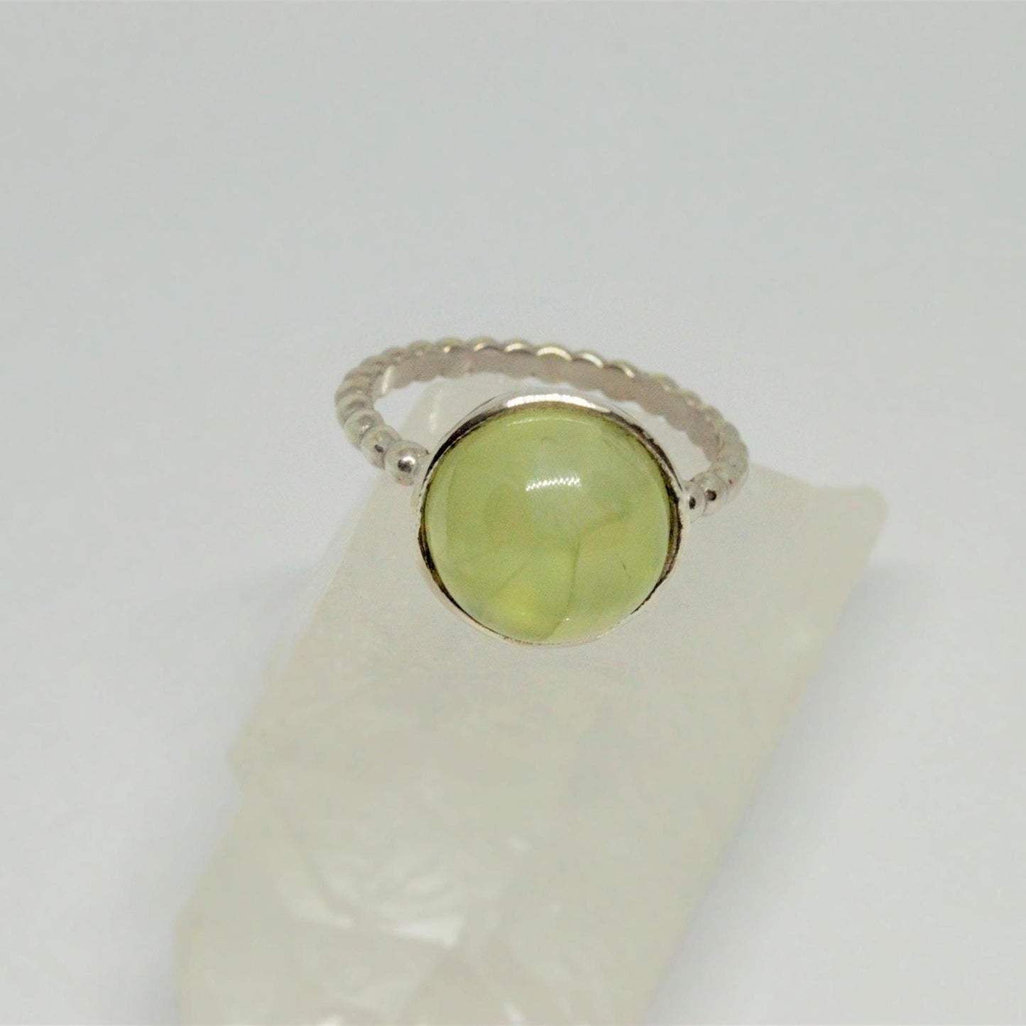 Prehnite Sterling Silver Ring, Raw Gem Ring, UK Size O, Green Gemstone Ring, Statement Ring, Birthday Gift, Gift For Her, Rings For Women